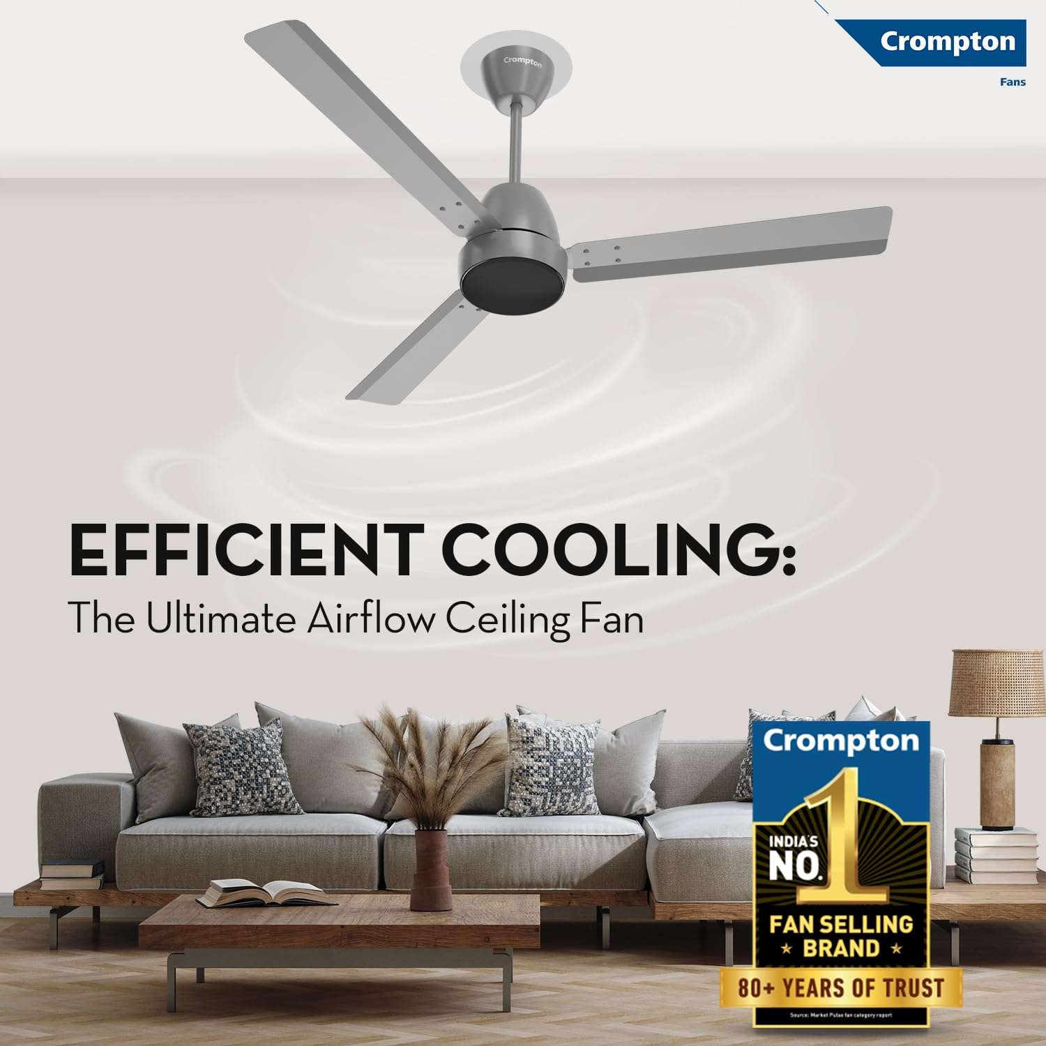 Crompton Energion Nucleoid 1200mm BLDC Ceiling Fan | Remote Control | BEE 5 Star Energy Rated | High Air Delivery | 4 Years Manufacturer Warranty | Metallic Grey 3