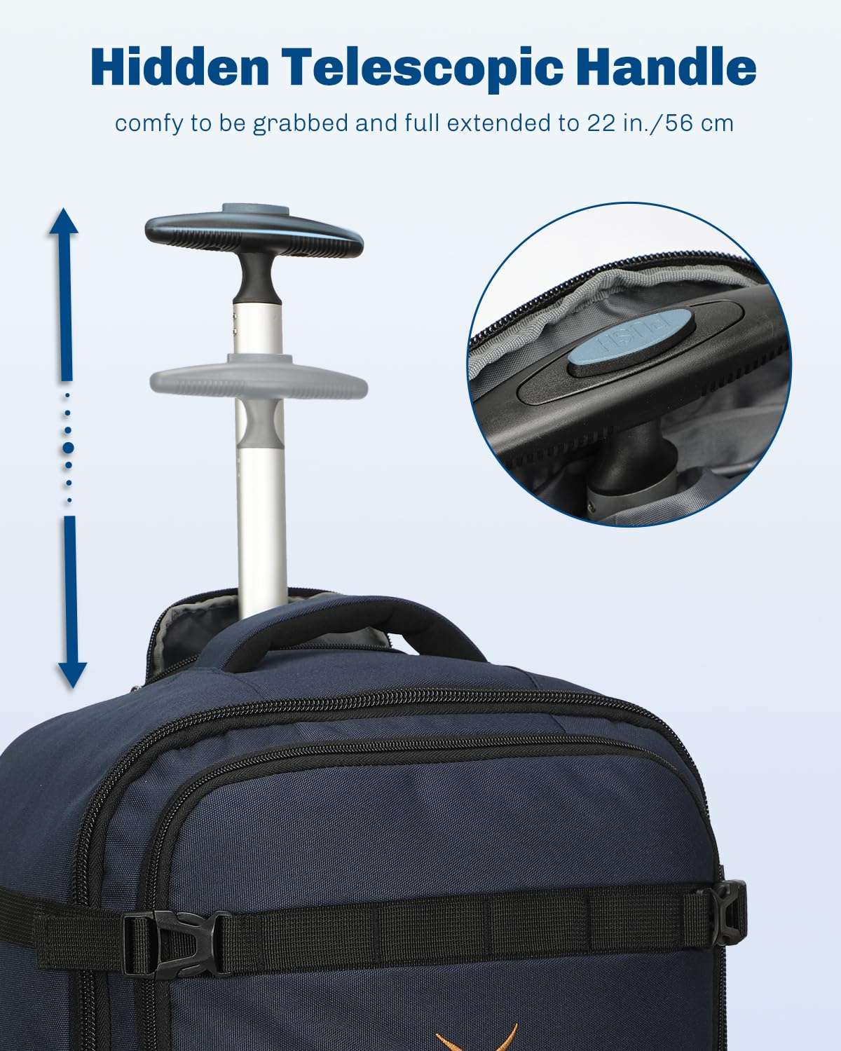 Hynes Eagle 42L Rolling Backpack Wheeled Backpack Flight Approved Travel Backpack Carry on Luggage Dark Blue with 3PCS Packing Cubes Set Black 3