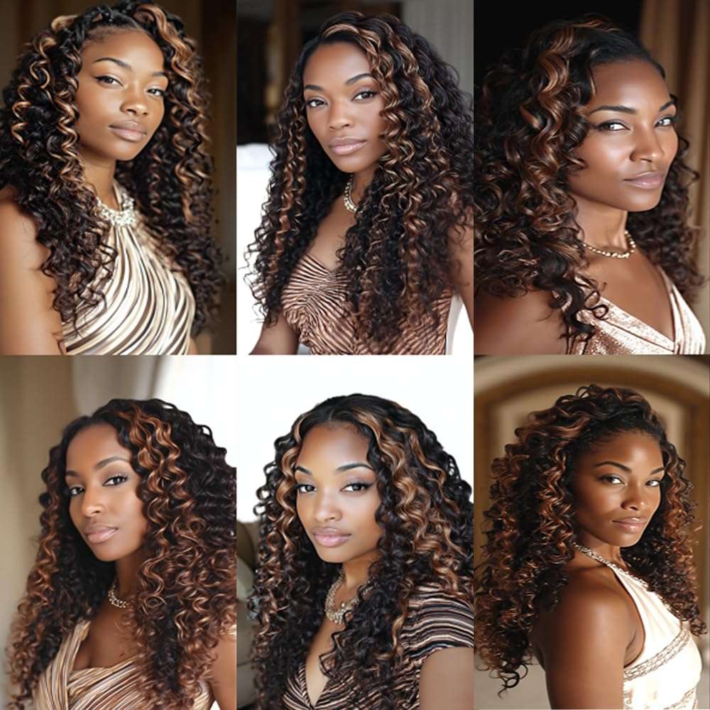 BilltiiWW Highlight P1B30 Deep Wave Bundles #1B Mixed With #30 Loose Deep Bundles two tone Brazilian Hair Wavy Weave With Soft and Silky for Women 10 12 14 Inch 3