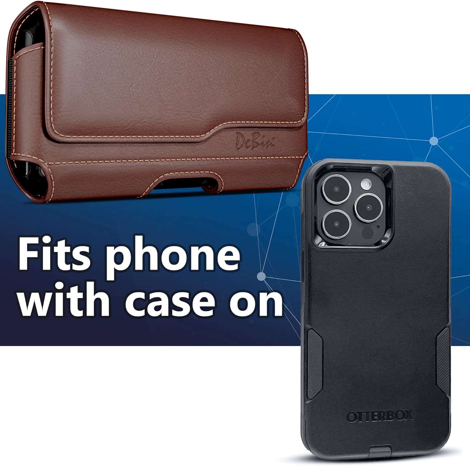 DeBin Holster for iPhone 17 17 Pro 16 16e 16 Pro 15, 15 Pro 14 13 12 11 X Xs 10 XR, Galaxy S25 S24 5G, S23, S22 - Cell Phone Belt Holder Clip Case Pouch Cover (Fit Cellphone with Case on) Black 4