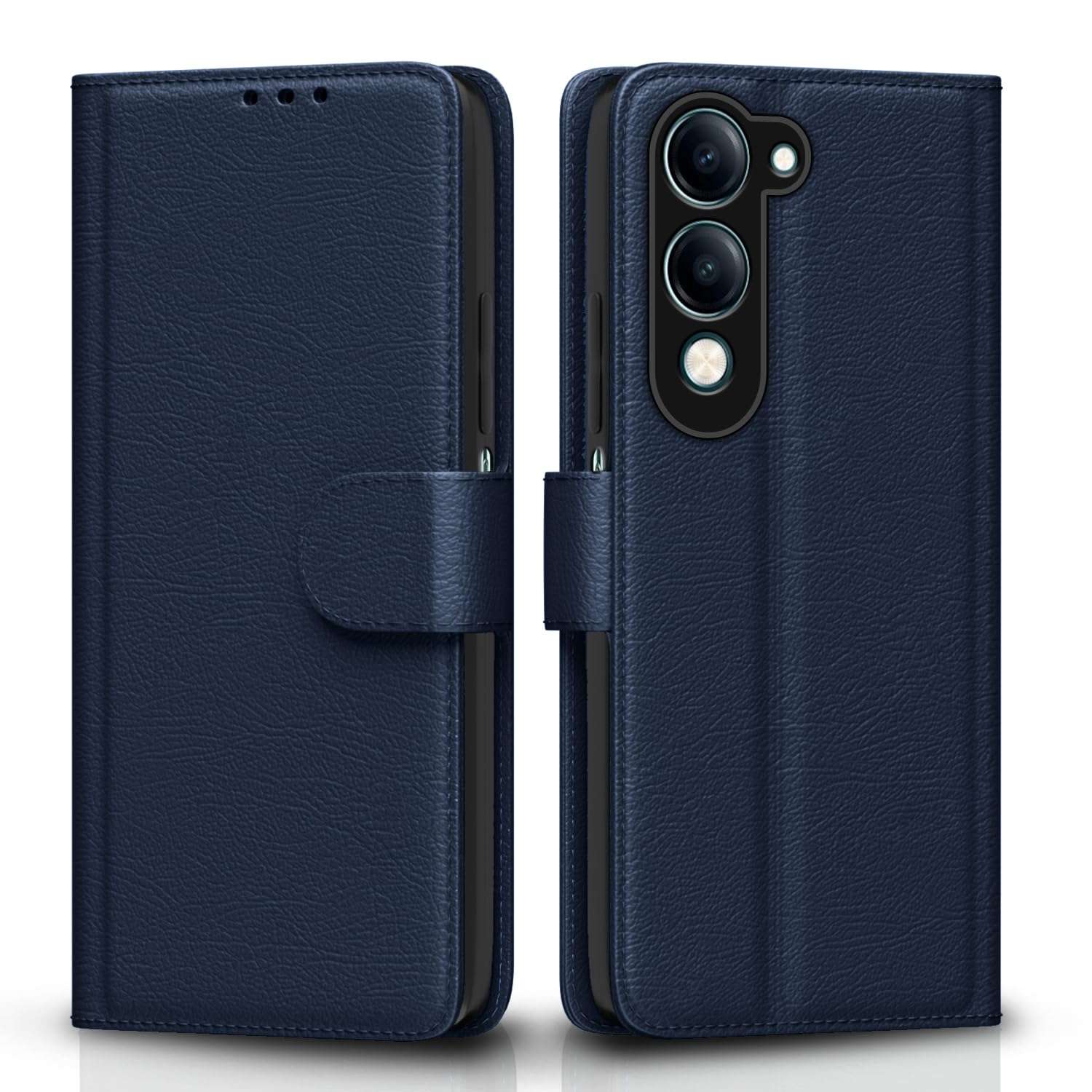 Outlouders Flip Cover for Vivo Y19e / Y04 4G / Y29s 5G | Leather Finish | Card Slots | Wallet Stand | Shockproof Protection Flip Case (Blue) 1