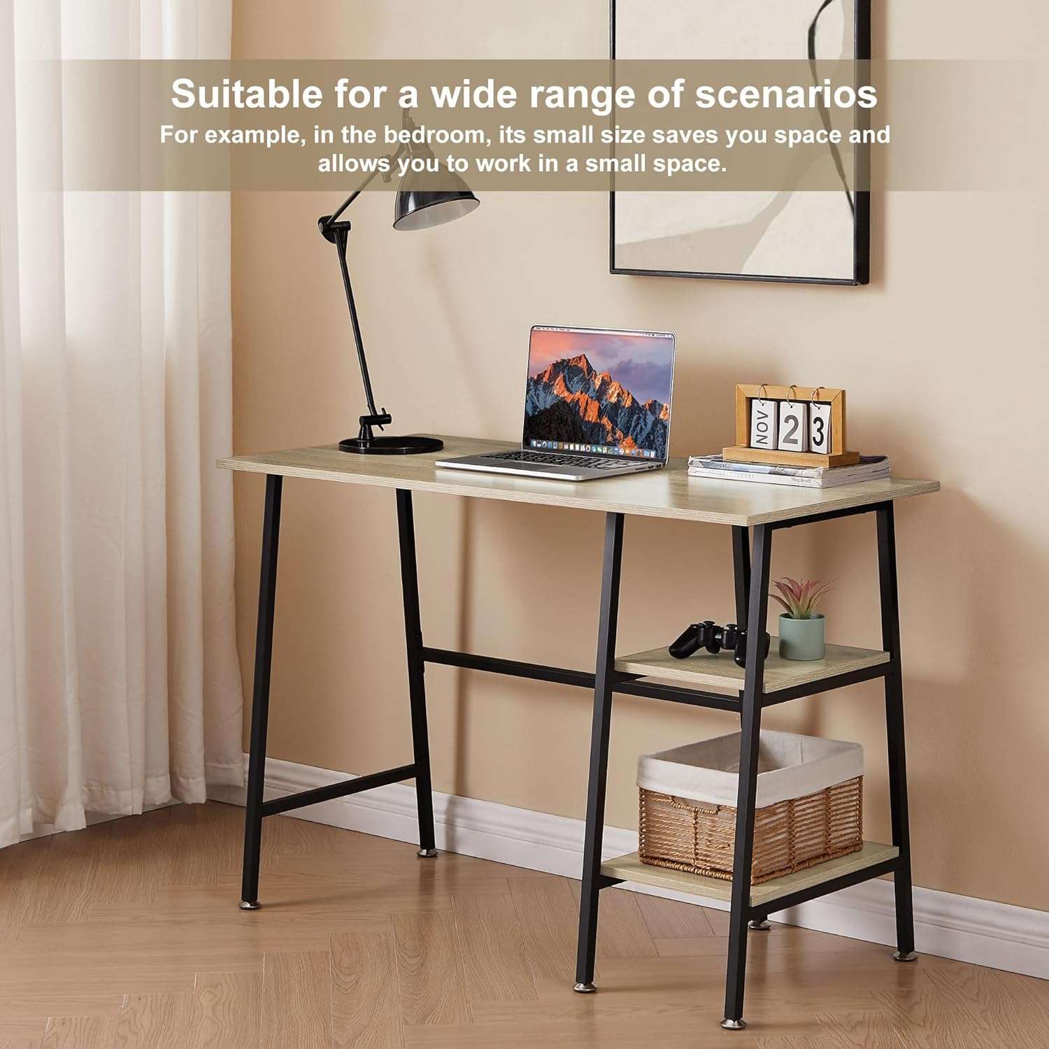 VECELO 43 Inch Computer Desk Writing Study Work Office Table Modern Desk with Shelves Wooden Desk for Home Bedroom,Oak Desk 5