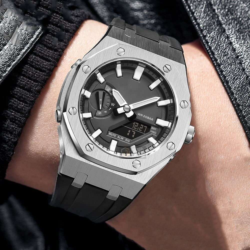 XIRIXX 5gen/5rd Ga2100 Gm2100 Mod Kit Metal Watchband，For Ga2100/2110 Stainless Steel Watch Case With Bottom Cover Accessories(A,GA2100) 4