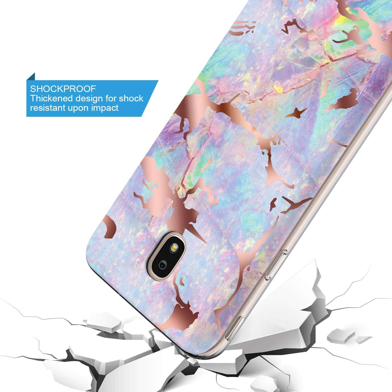 GORGCASE CASE Compatible with Galaxy J3 2018,J3 Eclipse 2/J3 Orbit/J3 Achieve/Express Prime 3/J3 Prime 2/Amp Prime 3 with Screen Protector,Slim Teen Girls Women Protective Cover Marble Purple Light 4