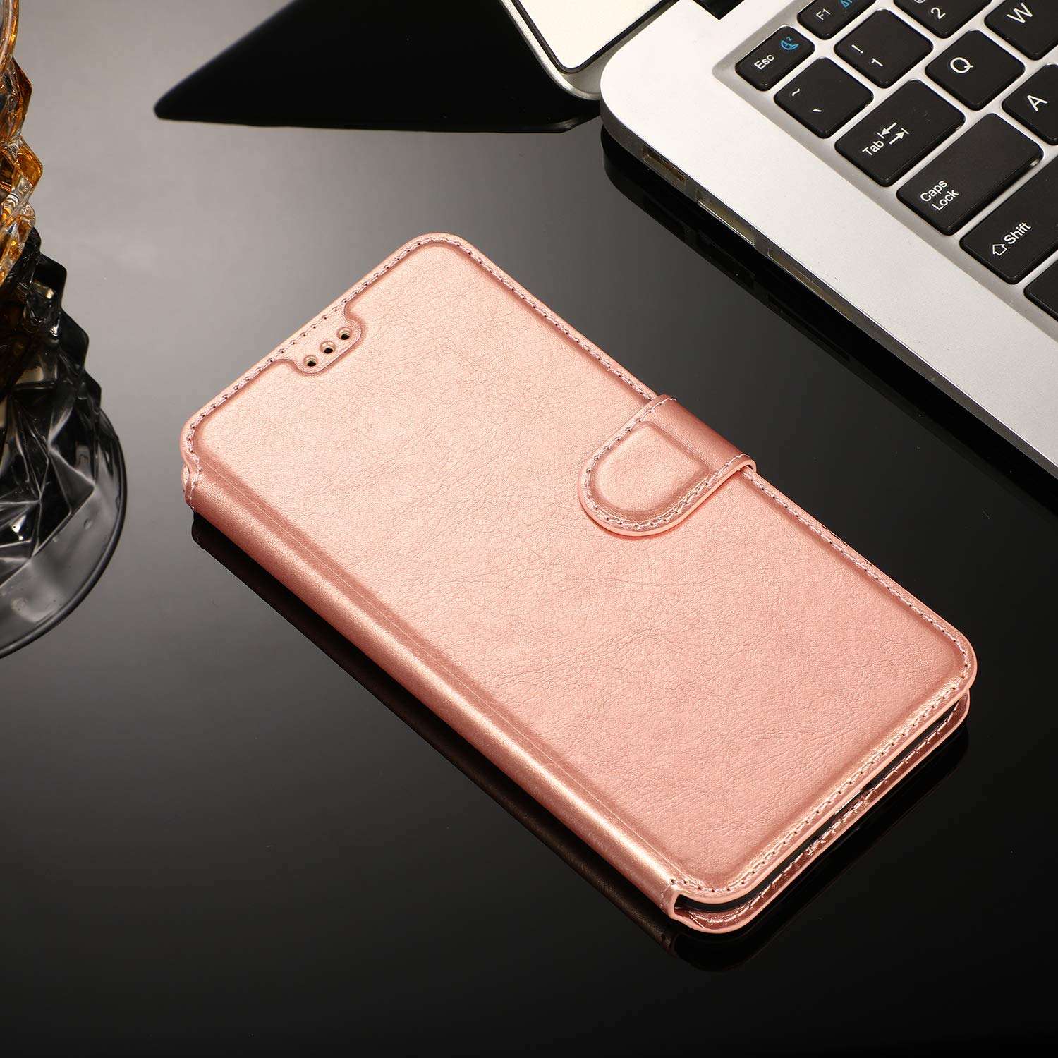 QLTYPRI for Samsung Galaxy S21 Ultra 5G Case PU Leather Flip Case with Card Slots Viewing Stand Magnetic Closure Flip Folio Cover Simple Wallet Cover for Galaxy S21 Ultra 6.8 inch - Rose Gold 6