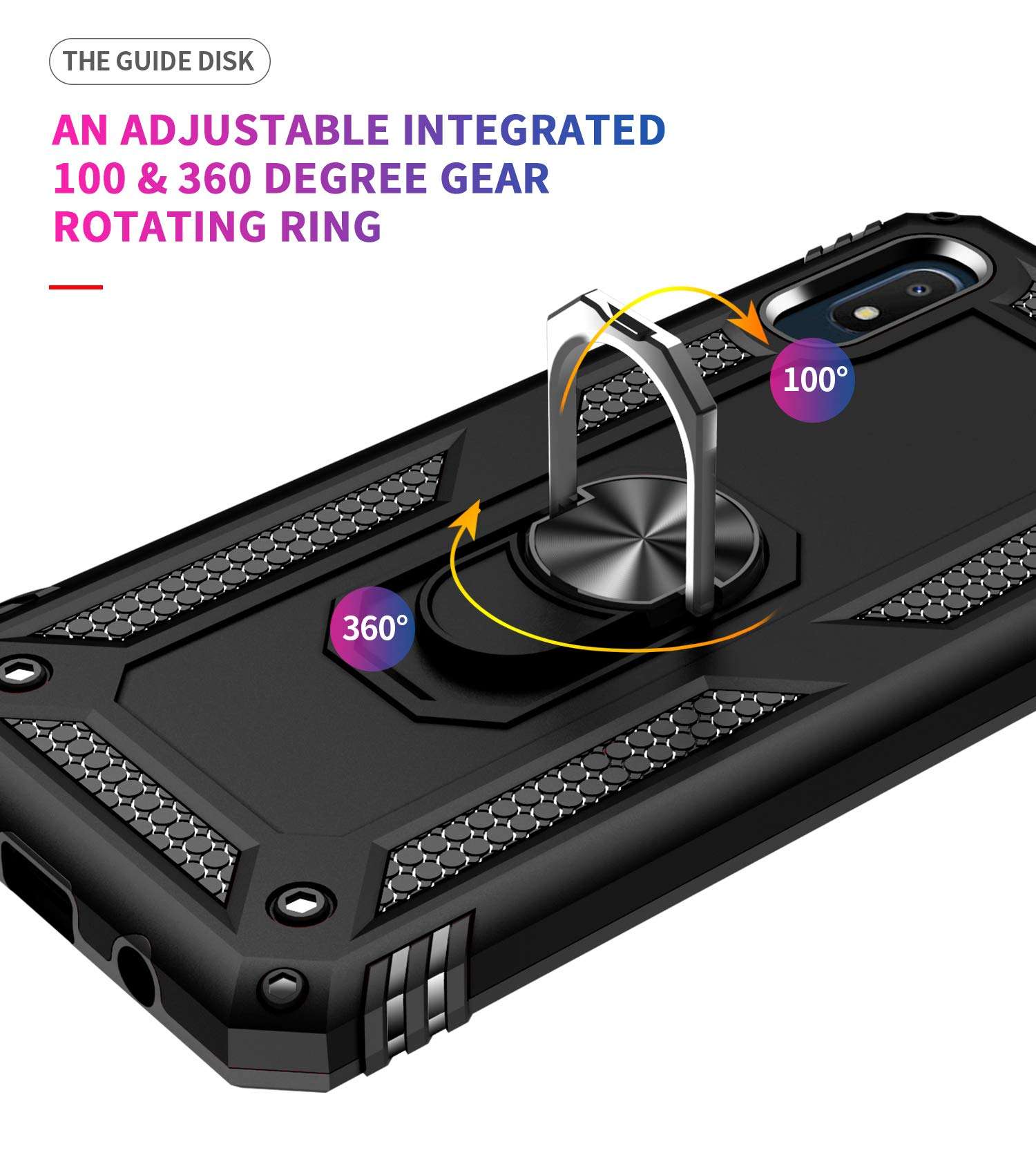 Samsung Galaxy A10e Case (Not fit A10 or A10s) with Tempered Glass Screen Protectors, Androgate Military-Grade Metal Ring Kickstand 15ft Drop Tested Shockproof Cover Case for Samsung Galaxy A10e Black 4