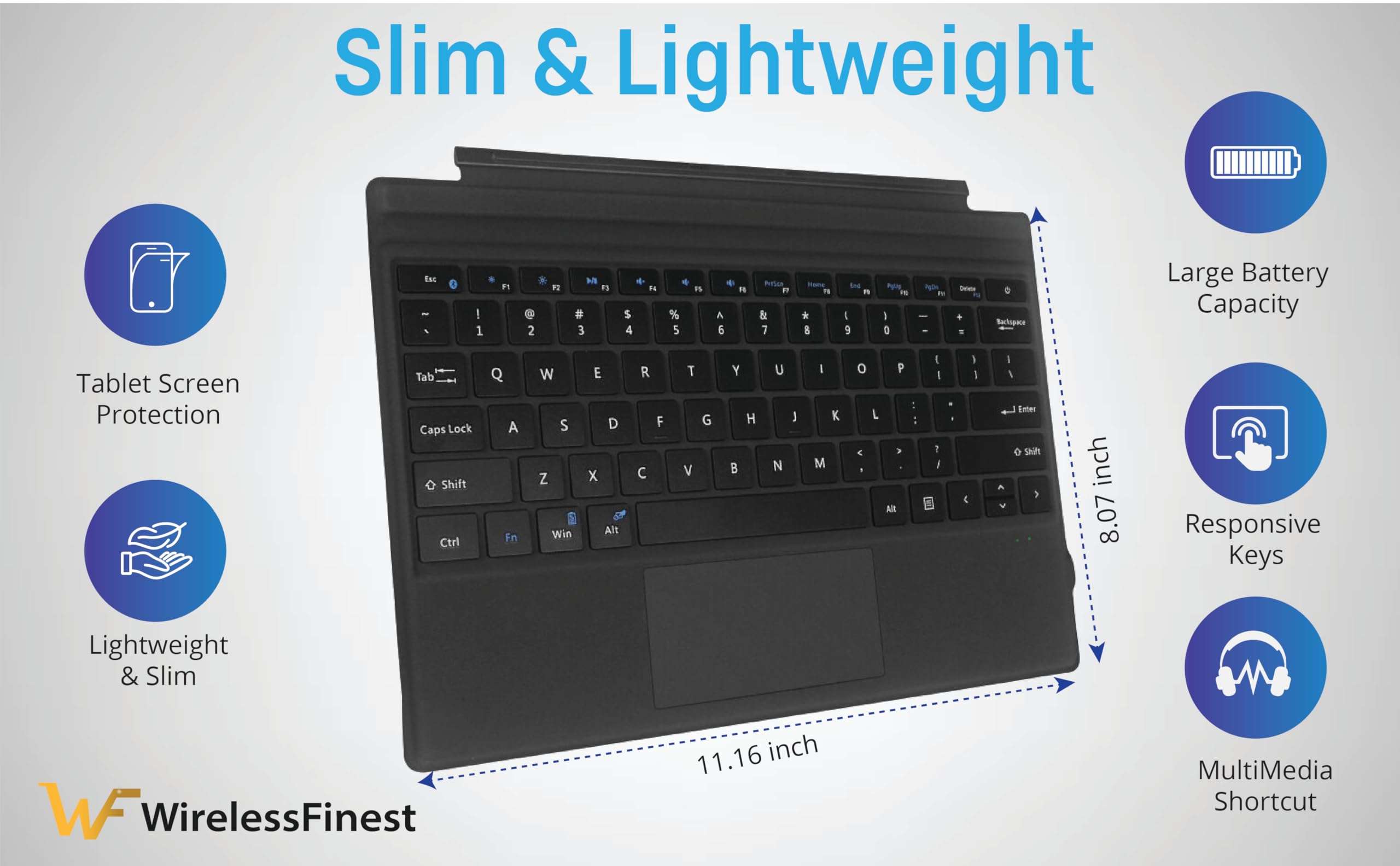 Keyboard Replacement Type Cover Trackpad Mouse for Microsoft Surface Pro 7+ 7 Pro 6 Pro 5 Pro 4 Pro 3 Ergonomic Portable Slim Wireless Bluetooth Rechargeable 4