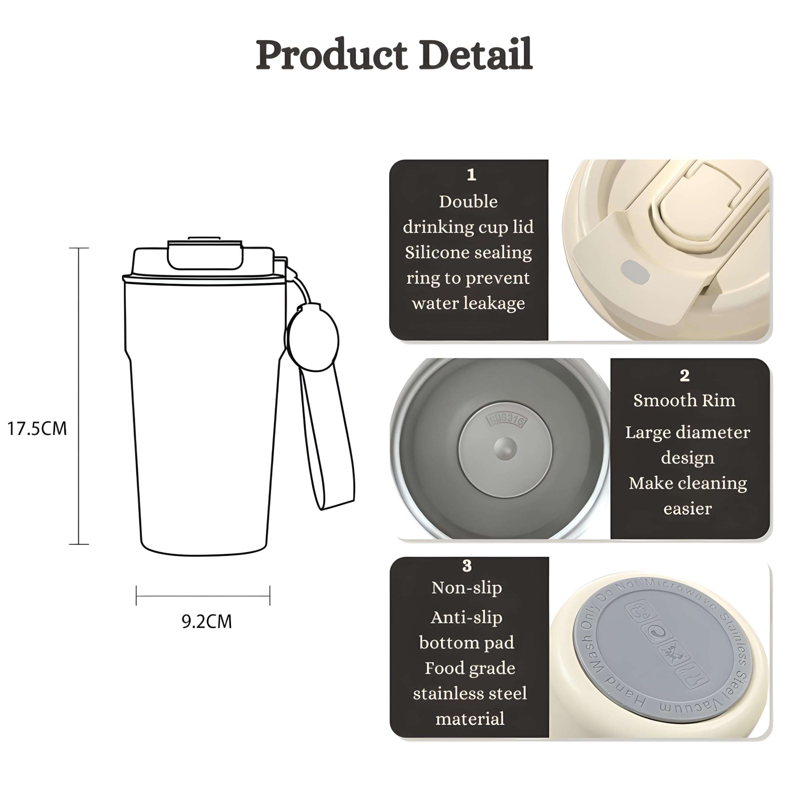 Motka 500ml Premium Stainless-Steel Tumbler | Double Wall Vacuum Insulated Coffee Mug with Strap | Hot & Cold Travel Cup with 2-in-1 Lid (Sip & Straw) | Leakproof Sipper Thermos Flask (Pink) 5