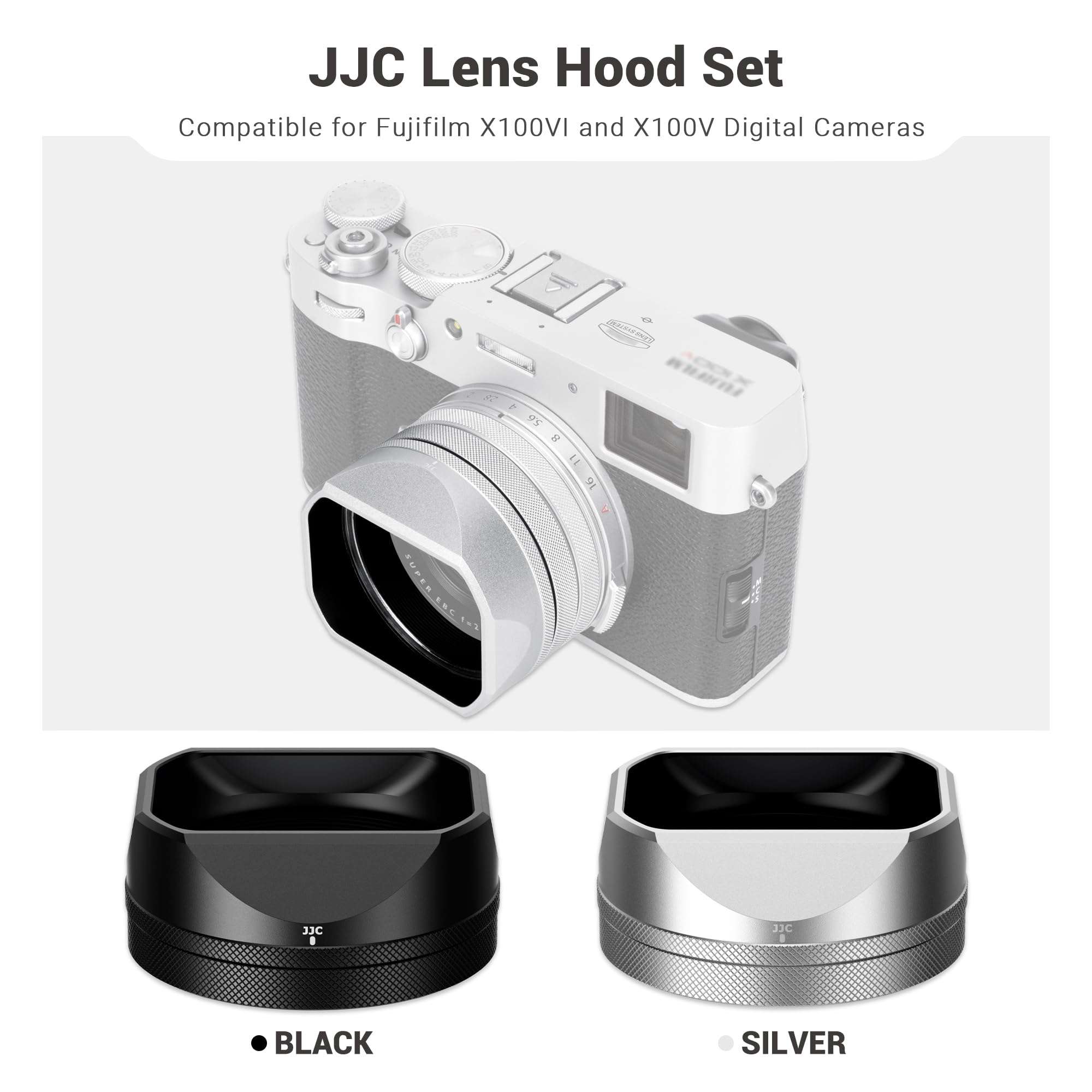 JJC Lens Hood for Fuji Fujifilm X100VI X100V X100 VI V Camera Accessories, Classic Square Metal Protection Hood with 49mm Filter Adapter Ring and Cap, Prevents Glare & Eliminates Vignetting (Black) 3