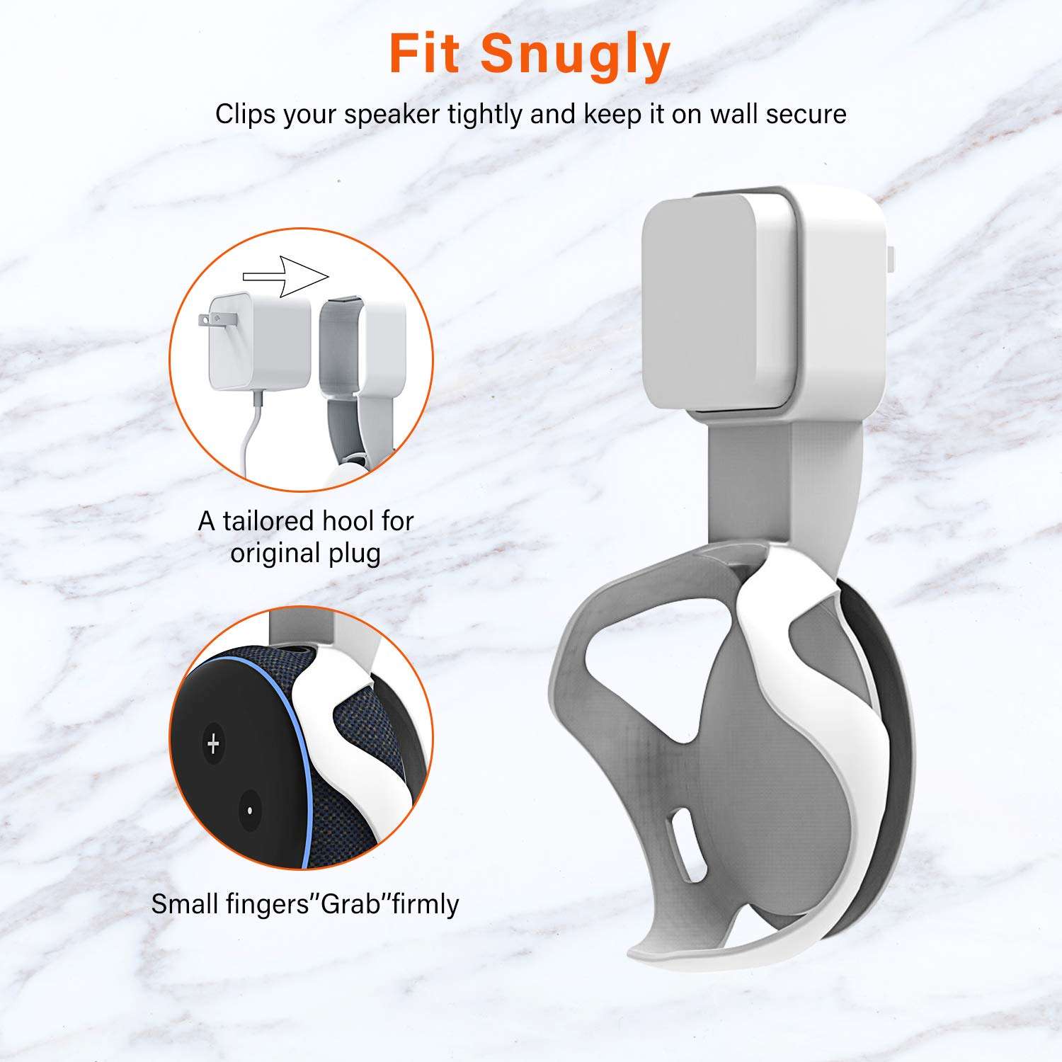 WGOAL Outlet Wall Mount Holder Case for Dot 3rd Generation, Clever Space Saving Design for Smart Home Speakers, Perfect Hide Messy Wires, Dot Accessories Without Screws (White -1 Pack) 5