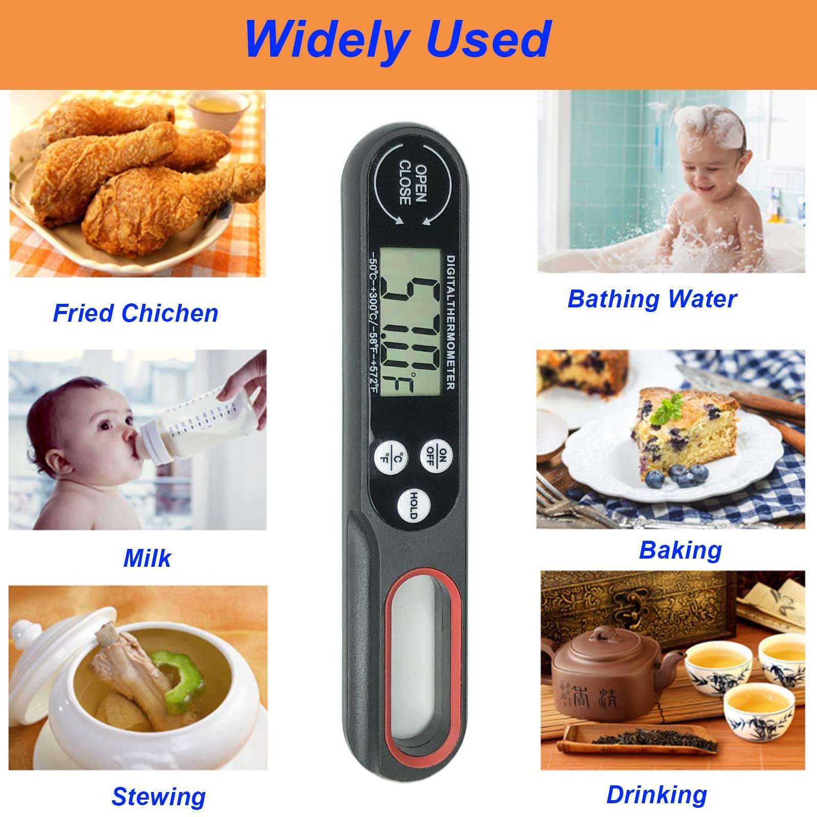 Wotermly Digital Kitchen Meat Thermometer with Backlight LCD and Foldable Long Probe, Instant Read Food Cooking Thermometer Use for Grill,Liquid, BBQ, Baking and Candy 5