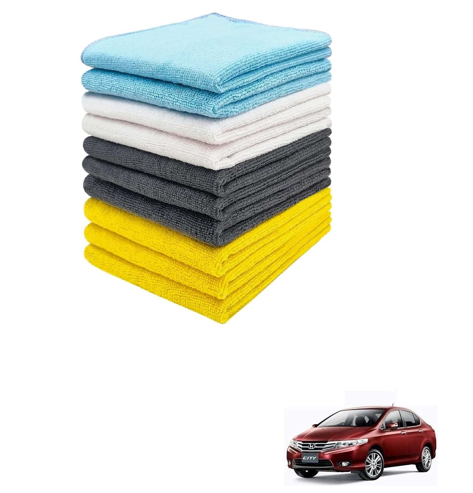 Kozdiko Car Microfiber Cleaning Cloths 40x40cms 300 GSM (Pack of 10) Multi-Colour Highly Absorbent Lint and Streak Free Wash Cloth Compatible with Honda City Ivtec Old 1