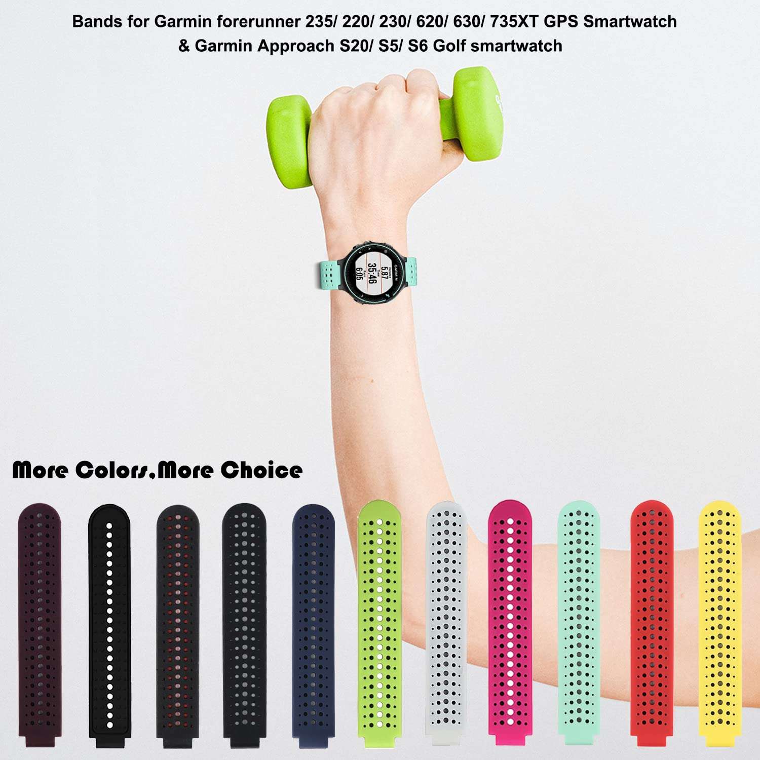 Replacement Smart Wrist Watch Accessory Band Strap for Garmin Forerunner 220/230/235/620/630/735XT/235Lite Free Size 5.11"-8.46" 6