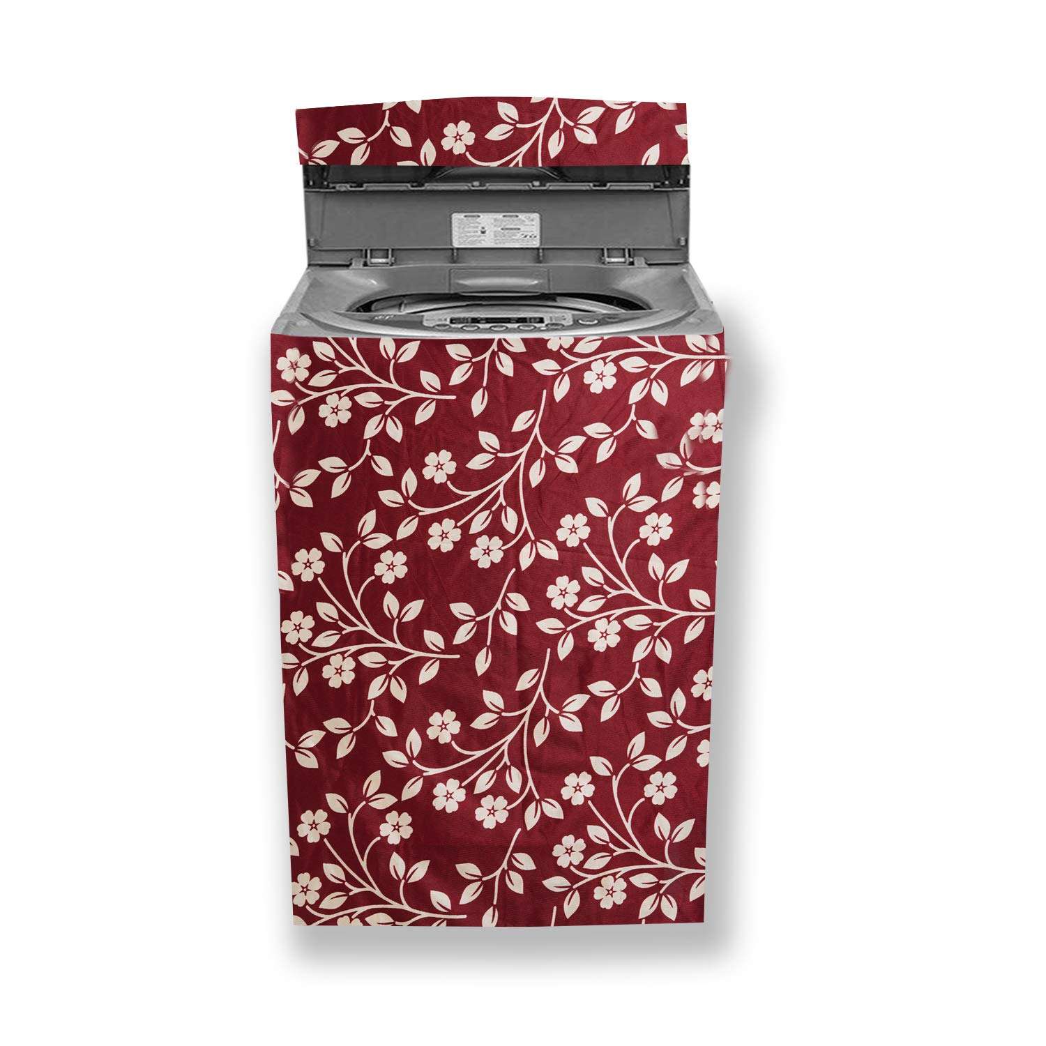 KANUSHI Industries® Top Load Fully Automatic Washing Machine Cover + 1 Pc Fridge/Refrigerator Top Cover + 1 Pc Microwave/Oven Top Cover (Copy-FRI+Micro+W.M-Fully-Maroon-Raj) 4