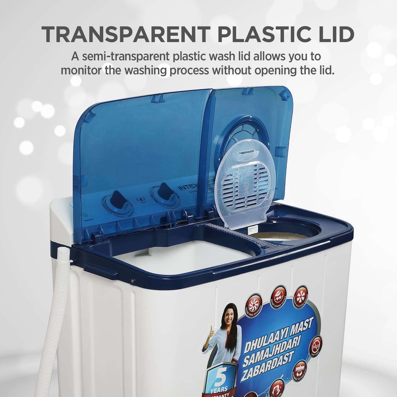 Intex 6.5 KG Semi Automatic Top Loading Washing Machine with Air Dry Technology (Transparent Lid, Blue and White, SA65NBPT) 6