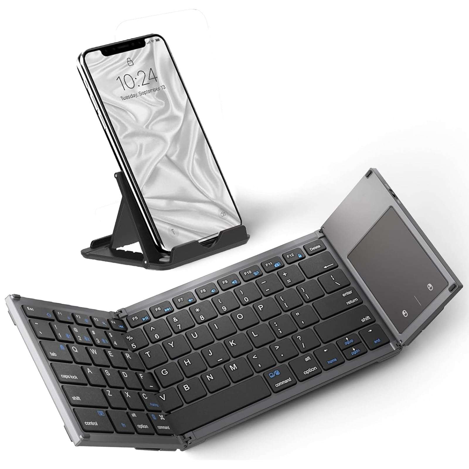 Tek Styz Slim Foldable Wireless Keyboard Compatible with Xiaomi Redmi Note 11 4G TOUCHPAD Mouse is Universal Providing 48H Use, 560 Days Standby, Portable, Compact, Tri-Fold, Rechargeable! 1
