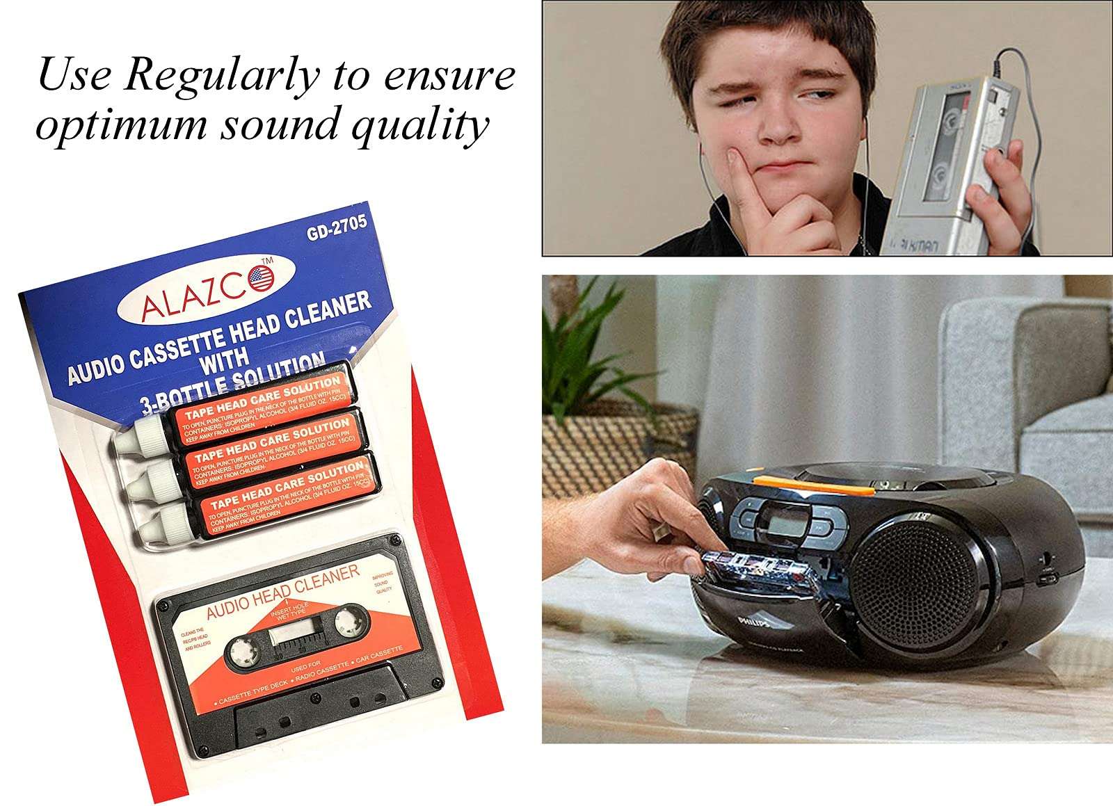Audio Tape Cassette Head Cleaner w/ 3 Cleaning Fluids Care Wet Maintenance Kit by Alazco 4