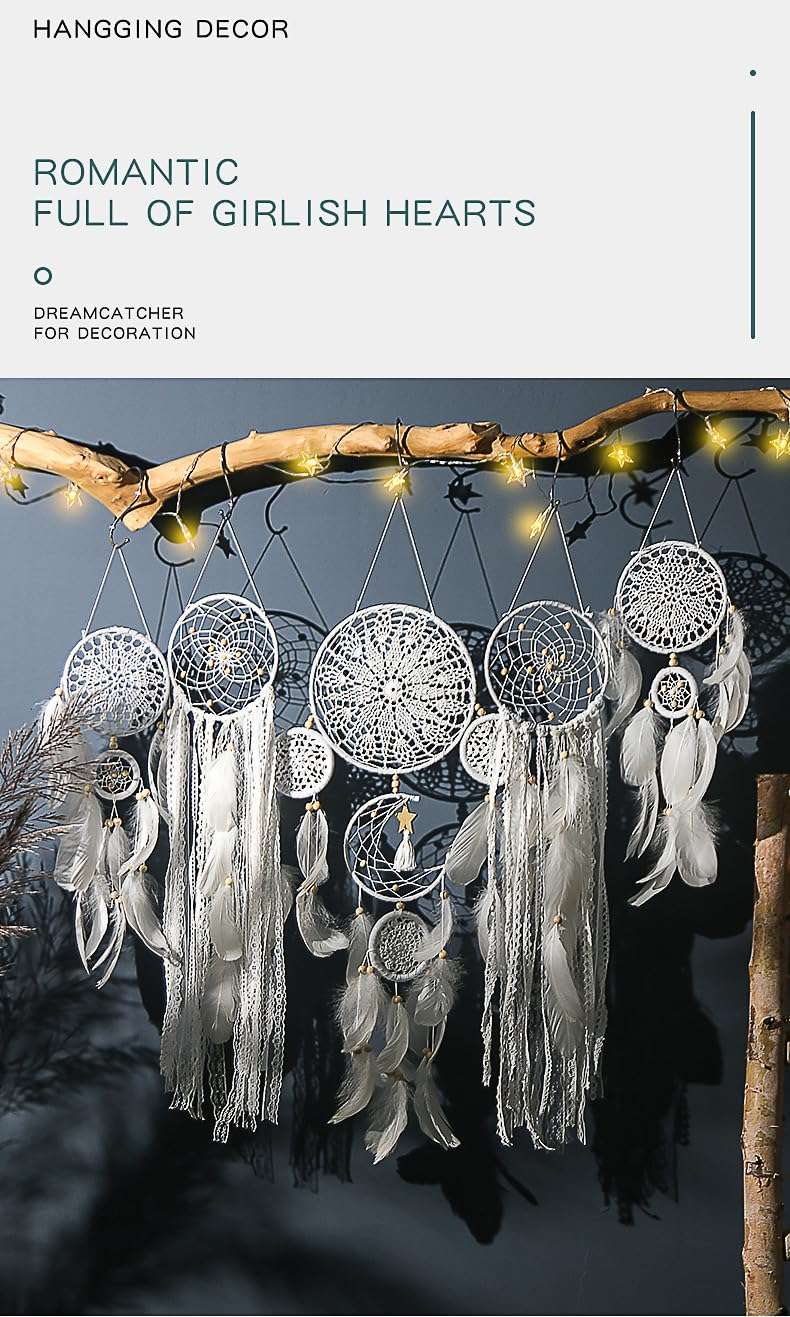Set of 5 Boho, Hanging Large Boho Dream Catcher Macrame Wall Hanging Moon Dream Catcher Set Dream Catchers Wall Decor for Vintage Wedding Home Decorations (E) 5