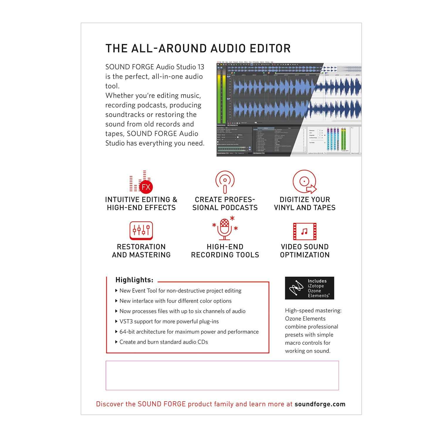 SOUND FORGE Audio Studio — Version 13— audio editing, recording, restoration and mastering in one. [PC Download] 2