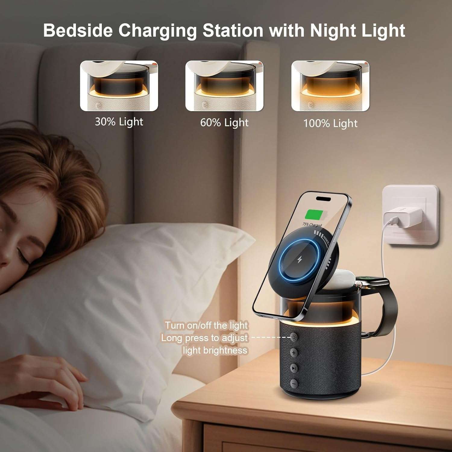 Cubonic Wireless Bluetooth 1800mAh Speaker with Charging Station Compatible with Mobile Phones (15W), Smart Watches, Earbuds | Multi-Purpose Wireless Dock with Yellow LED Night Lamp 4