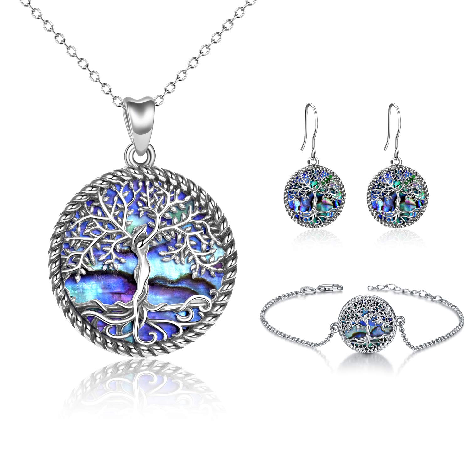 ONEFINITY Tree of Life Jewelry Set Sterling Silver Tree of Life Necklace Abalone Shell Tree of Life Earrings Bracelet for Women Jewelry