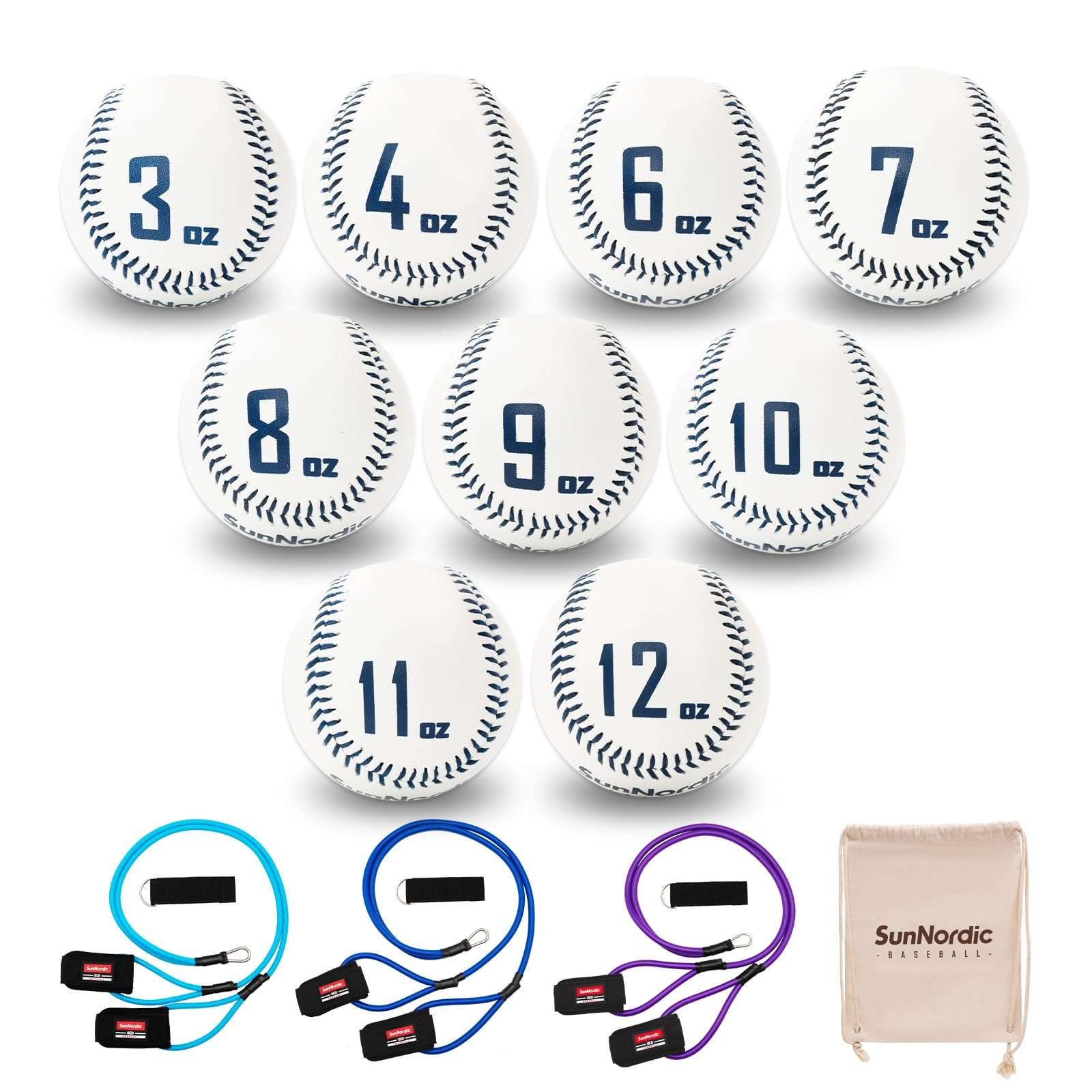 SunNordic Weighted Baseballs Set of 9, Premium Leather Baseball with Resistance Baseball Bands for Improved Power & Pitching Training - for All Skill Levels 1