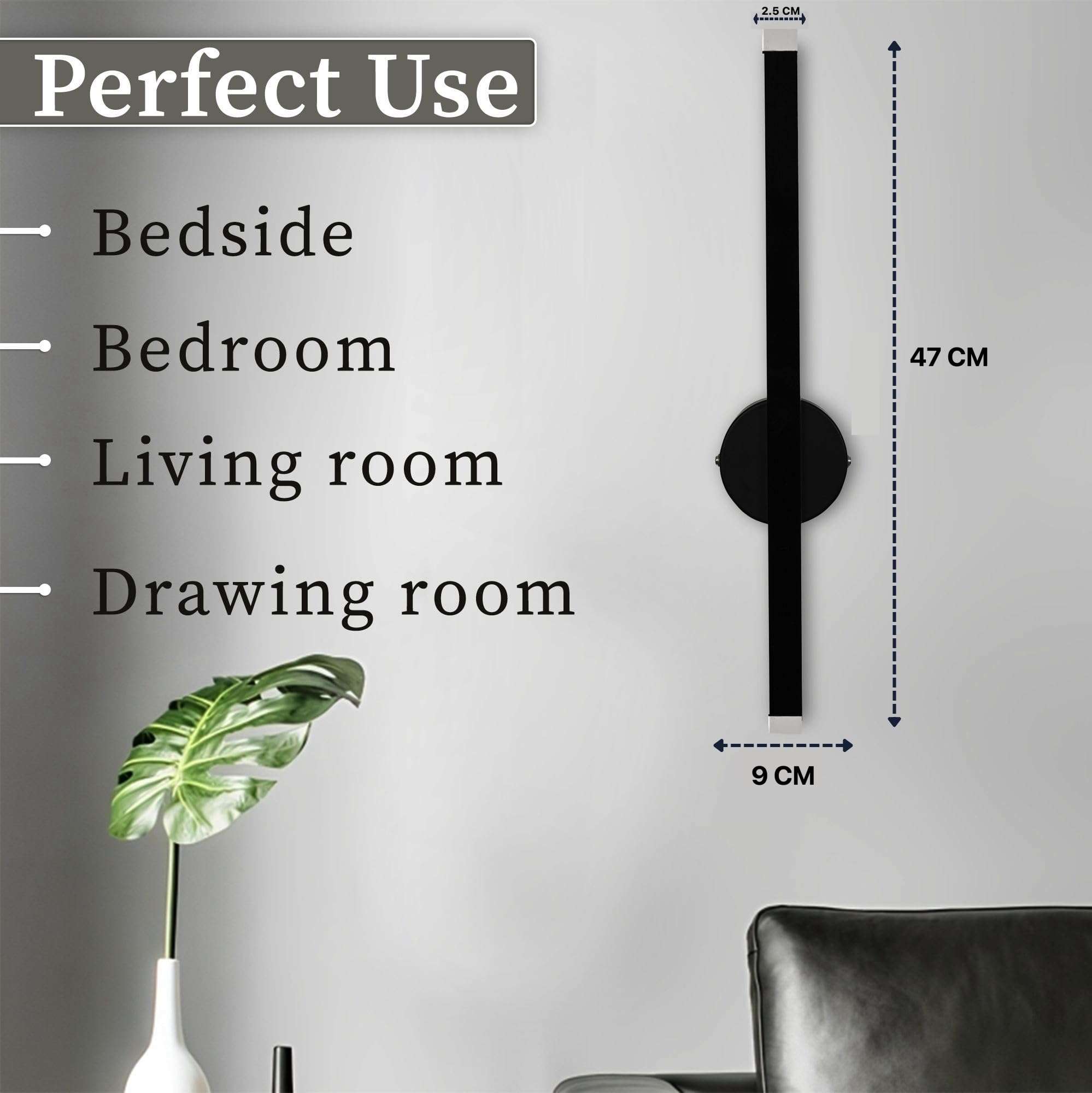 Groeien Metal, Acrylic 15w Modern LED Long Wall Sconce Black Wall Light for Bedroom Living Room Corridor Lighting Fixtures Wall Mount (Black(47cm), 1) 4