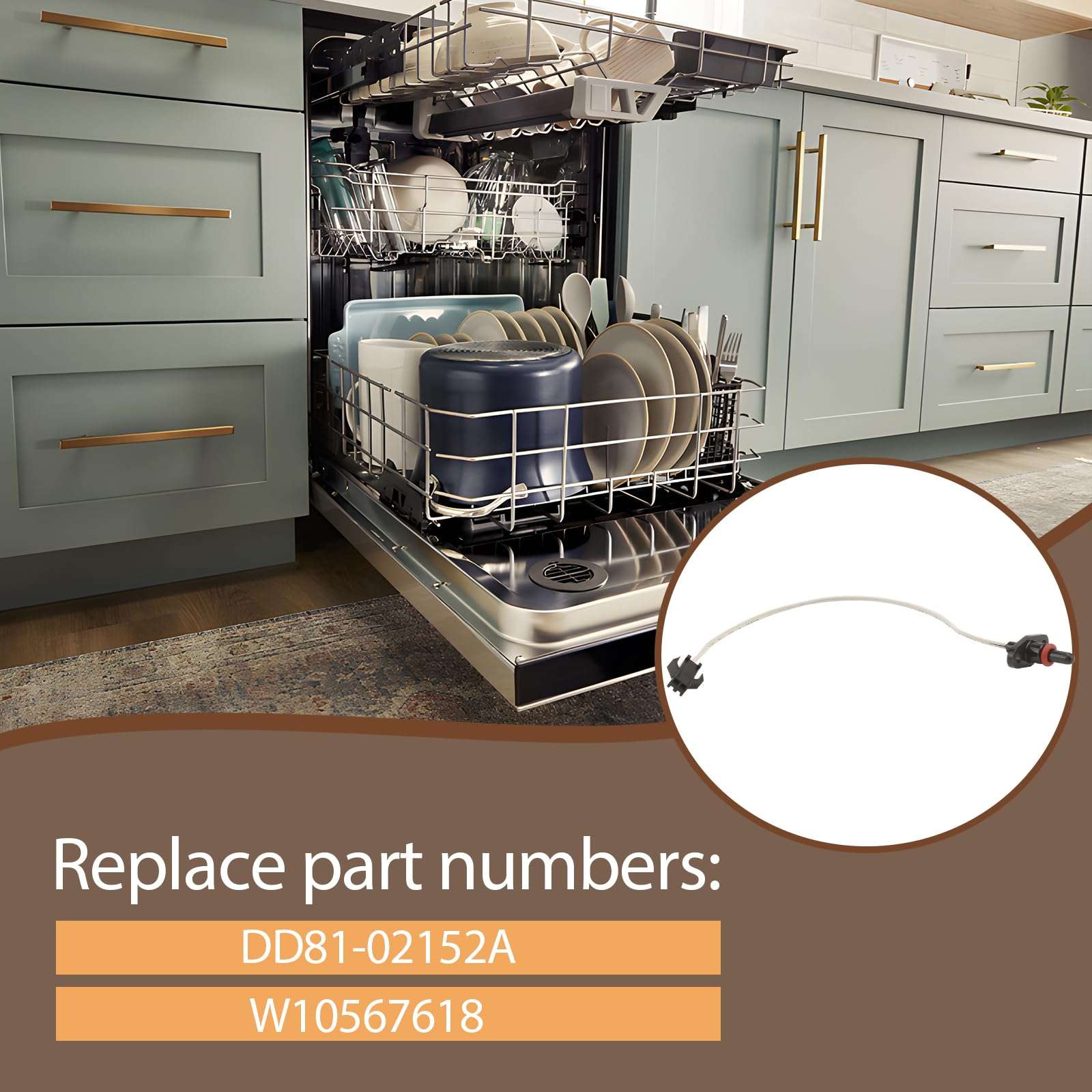 DD81-02152A Dishwasher Thermistor Temperature Sensor W10567618 Compatible with Samsung Whirlpool Dishwasher DW80N3030US DW80N3030US/AA UDT518SAFP0 UDT518SBDP0 4