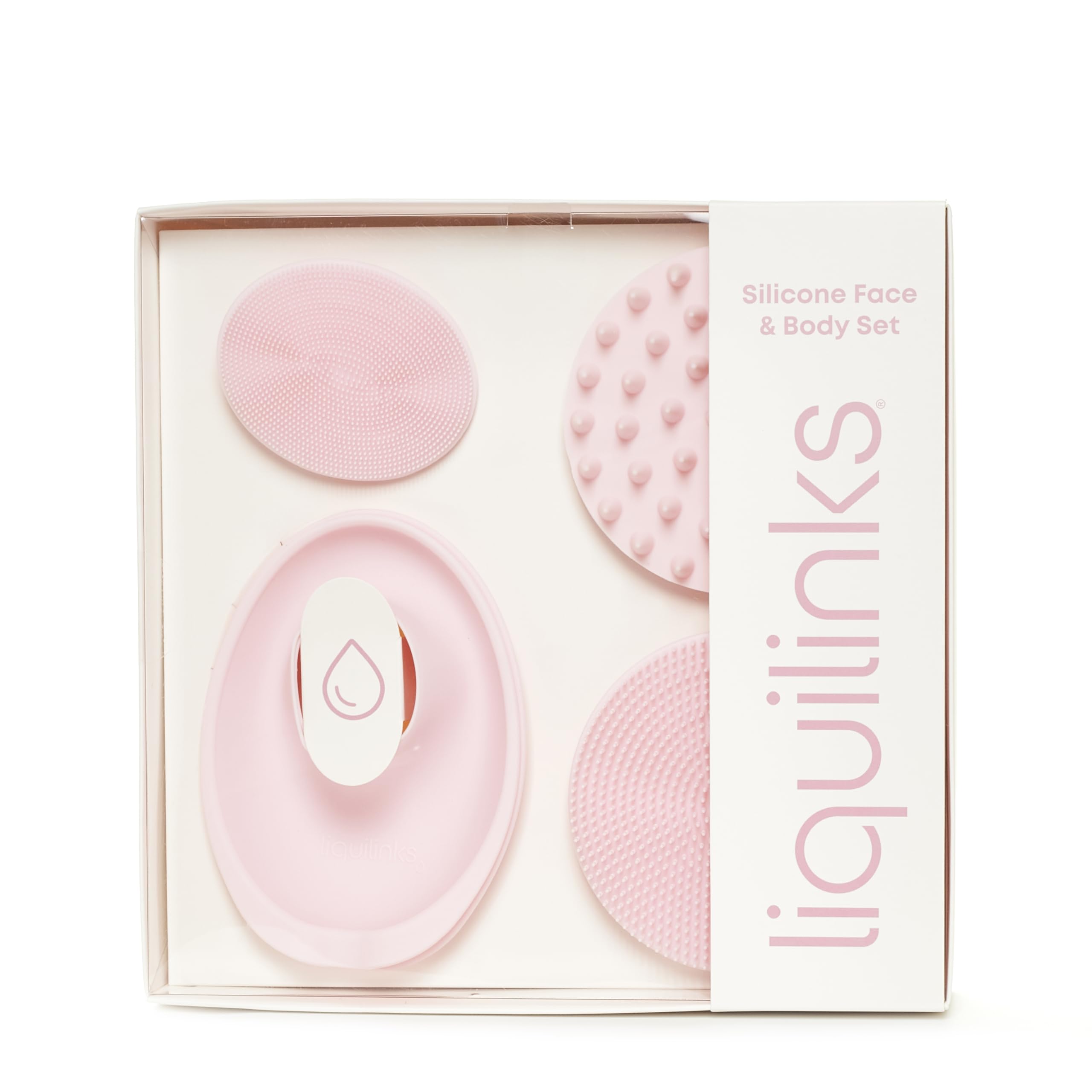 LiquiLinks Beauty Gift Set for Face & Body - Spa Kit with Silicone Wristbands, Body Scrubber, Face Buffer & Scalp Exfoliator - Essential Skincare for Teen Girls & Women (Blush Pink)