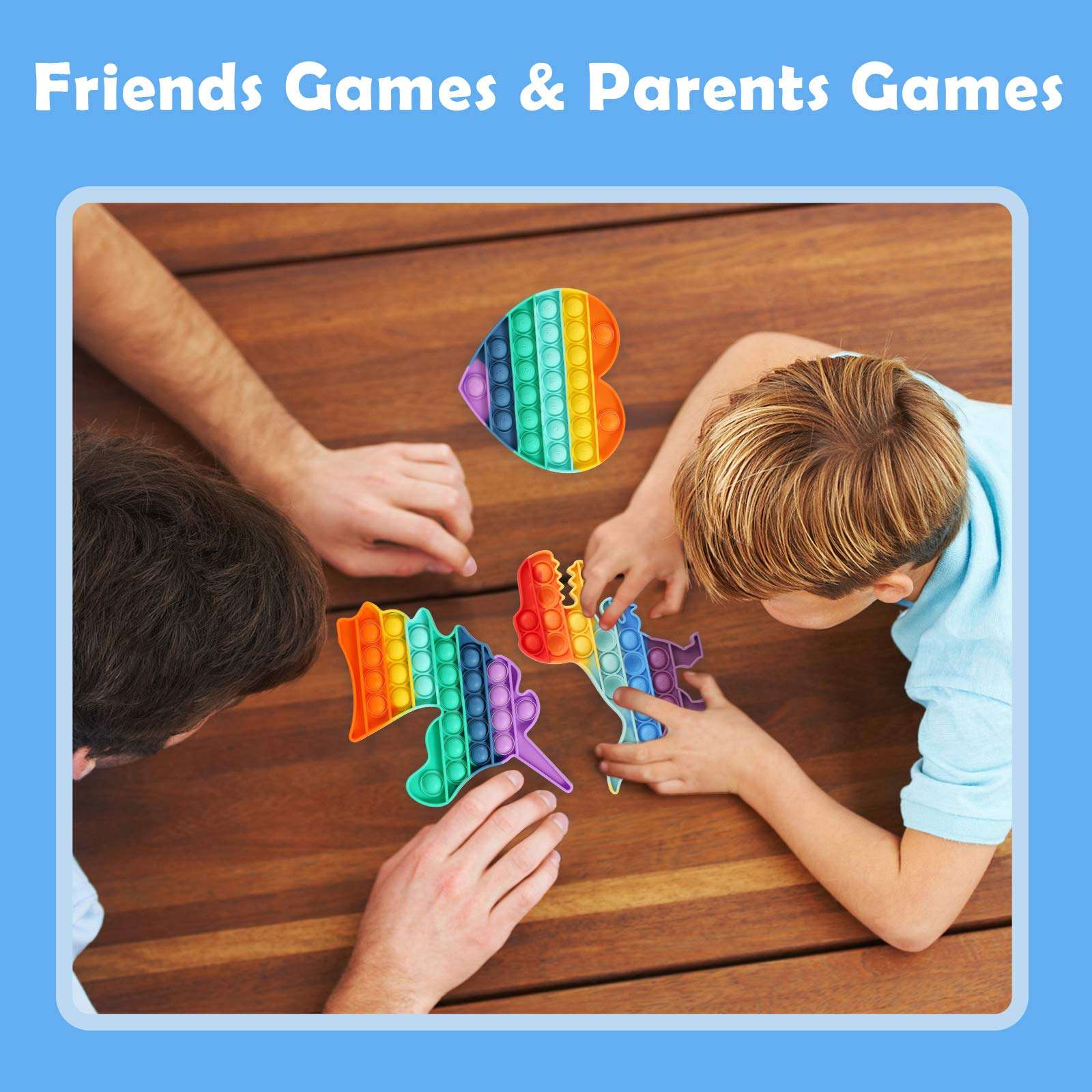 Fescuty Rainbow Unicorn Dinosaur Pop Stress Relief Fidget Toys Heart Sensory Toys Autism Learning Materials for Anxiety Stress Relief Squeeze Toy Class Rewards Students Party Gifts for Kids 6