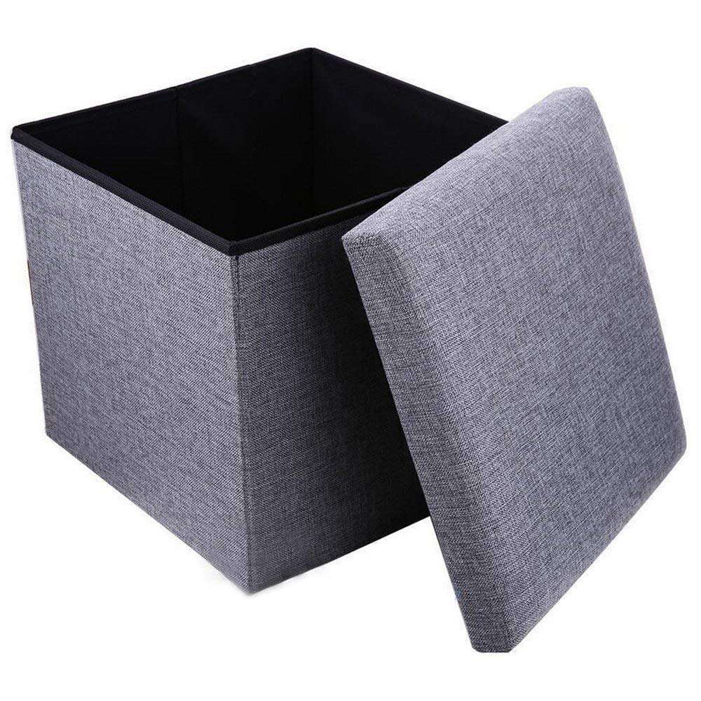 SONIQE Smll Cube Shape Sitting Stool with Storage Box Living Foldable Storage Bins Multipurpose Clothes, Books and Toys Organizer with Cushion Seat Lid 30 X 30 X 30 cm (2 Pcs Set) 3
