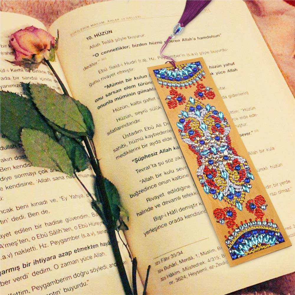 DIY Rhinestone Bookmark, Vacio 4 Pieces DIY Beaded Bookmark Creative Leather Tassel Bookmark 5D Diamond Painting Bookmarks Art Crafts for Kids Adult Beginner (A02) 3