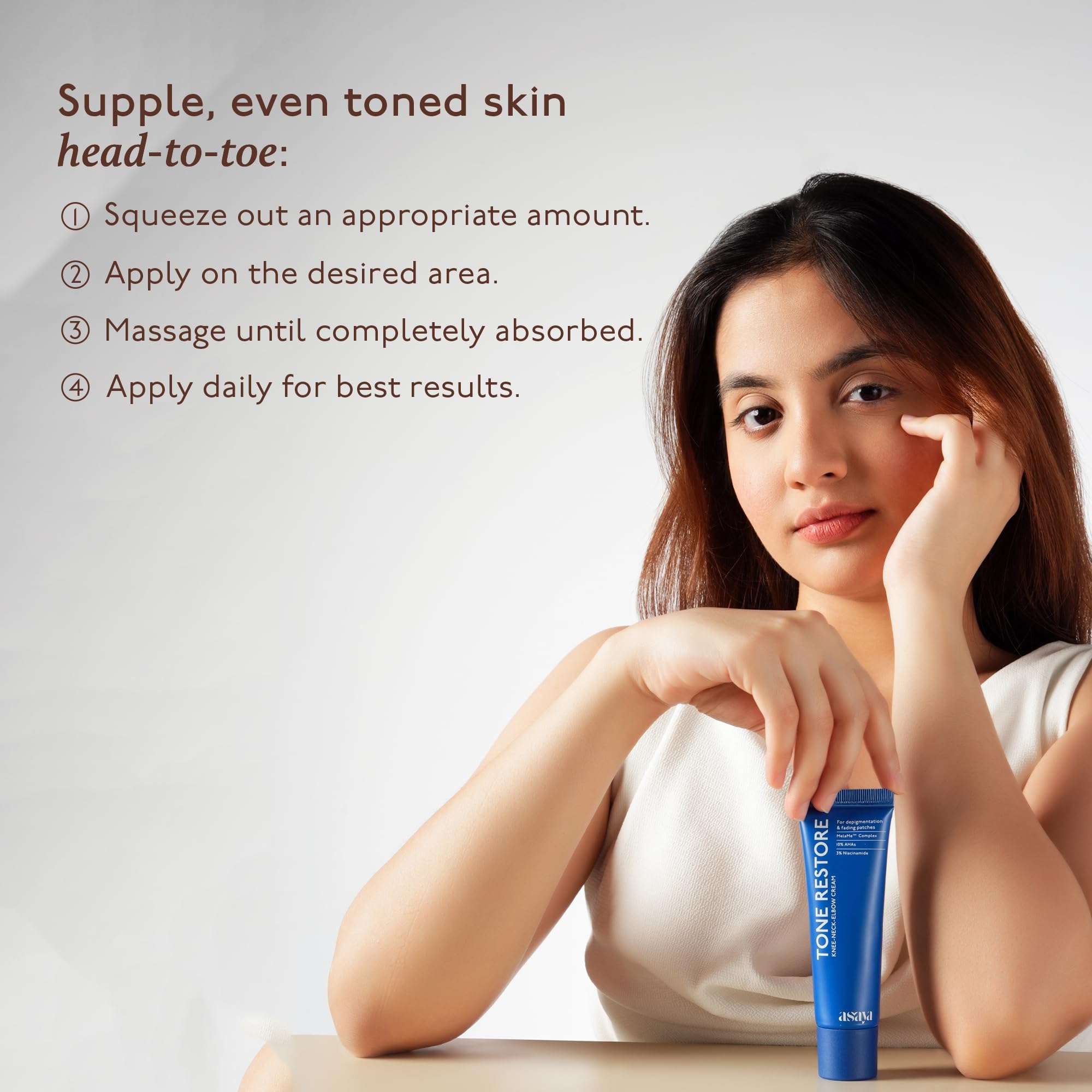 Asaya | Tone Restore | Advanced Pigmentation Cream with MelaMe™ Complex | Anti-Pigmentation Cream for Women & Men for Dark Neck, Knees & Elbows | 50 g 6