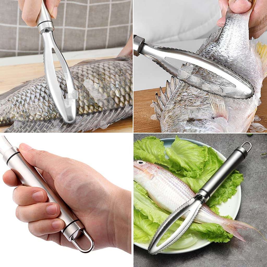 4 Pieces Fish Scale Remover Cleaner Kit Fish Scale Cleaning Tool Fish Skin Grates Stainless Steel Serrated Fish Scale Scraper for Kitchen Fish Cleaning Tools 6