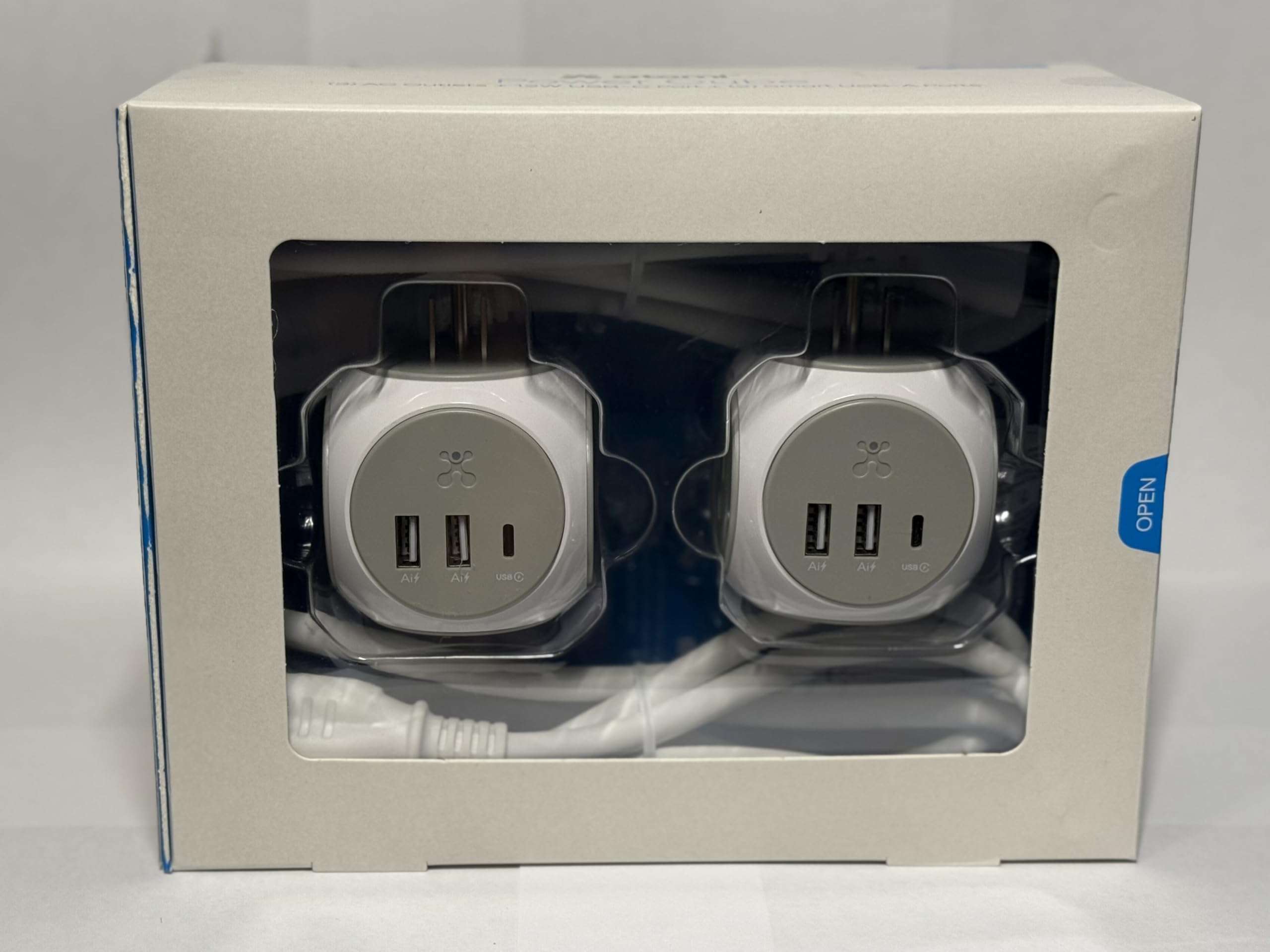 Atomi Power Cube 2-Pack – 3AC Outlets + 3 Smart USB Ports(2 USB-A & 1 USB-C) + 5-ft. Cable 3