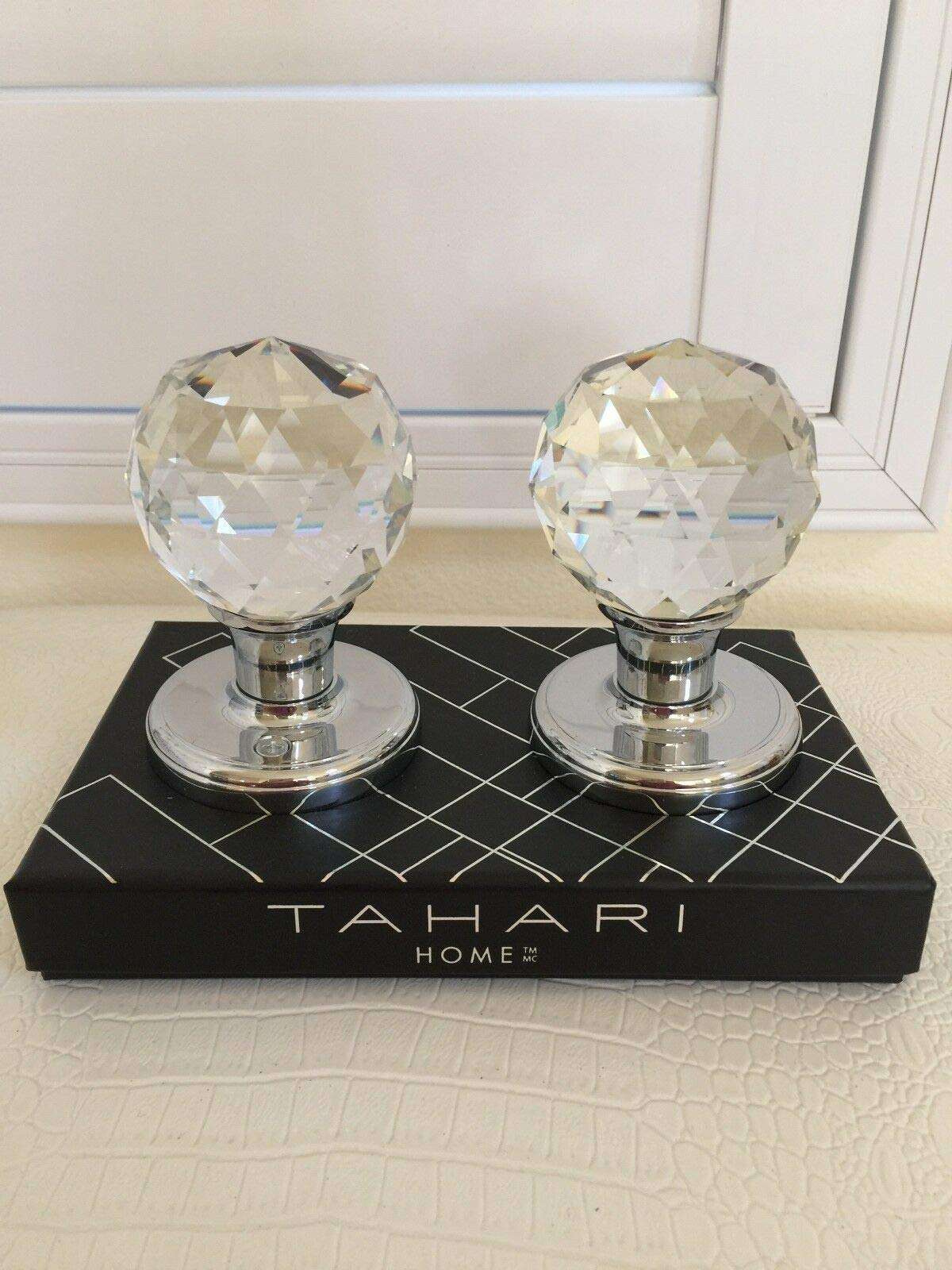 TAHARI HOME Set of 2 Door KNOBS Pull Mirror Crystal Glass Diamond Design 2