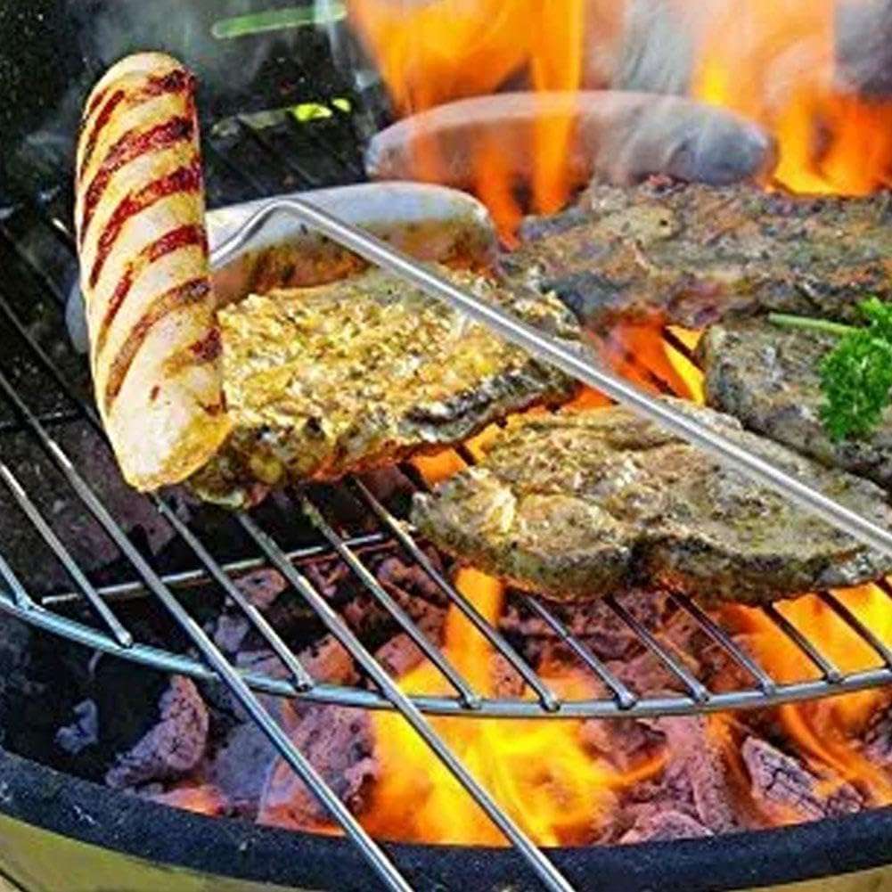 2Pcs BBQ Food Flipper, Meat Flipper Hook, Pigtail Food Flipper, Stainless Steel BBQ Meat Turner Hook for Grilling Smoking Griddle, Right-Handed (S+L) 5