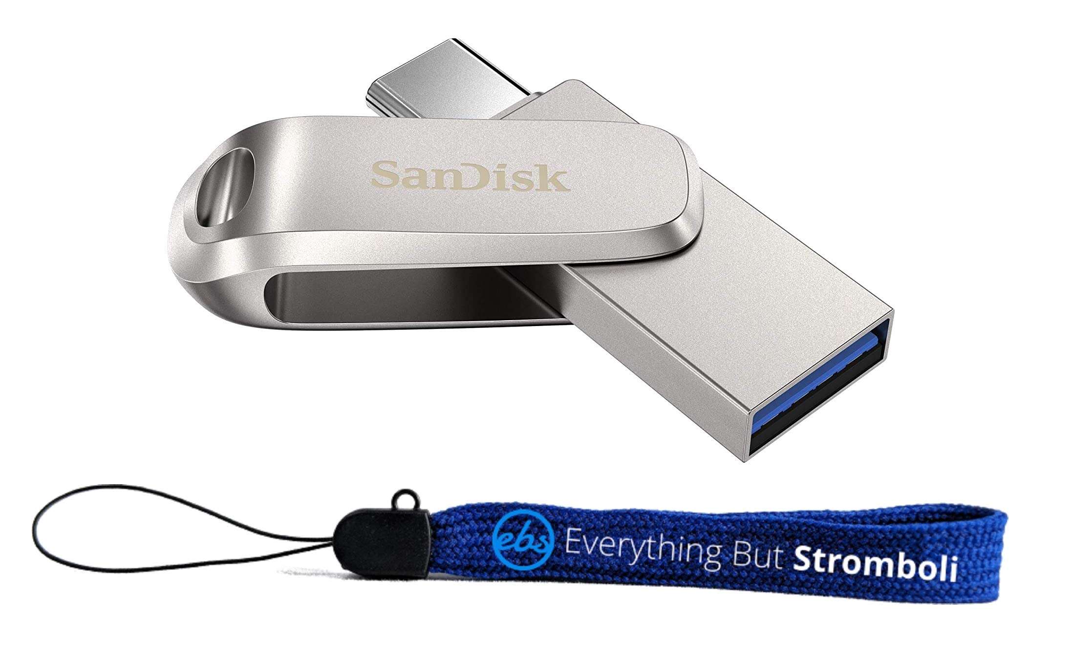 SanDisk Ultra Dual Drive Luxe USB Type-C 32GB Flash Drive for Smartphones, Tablets, and Computers - High Speed USB 3.1 Pen Drive (SDDDC4-032G-G46) Bundle with (1) Everything But Stromboli Lanyard 1