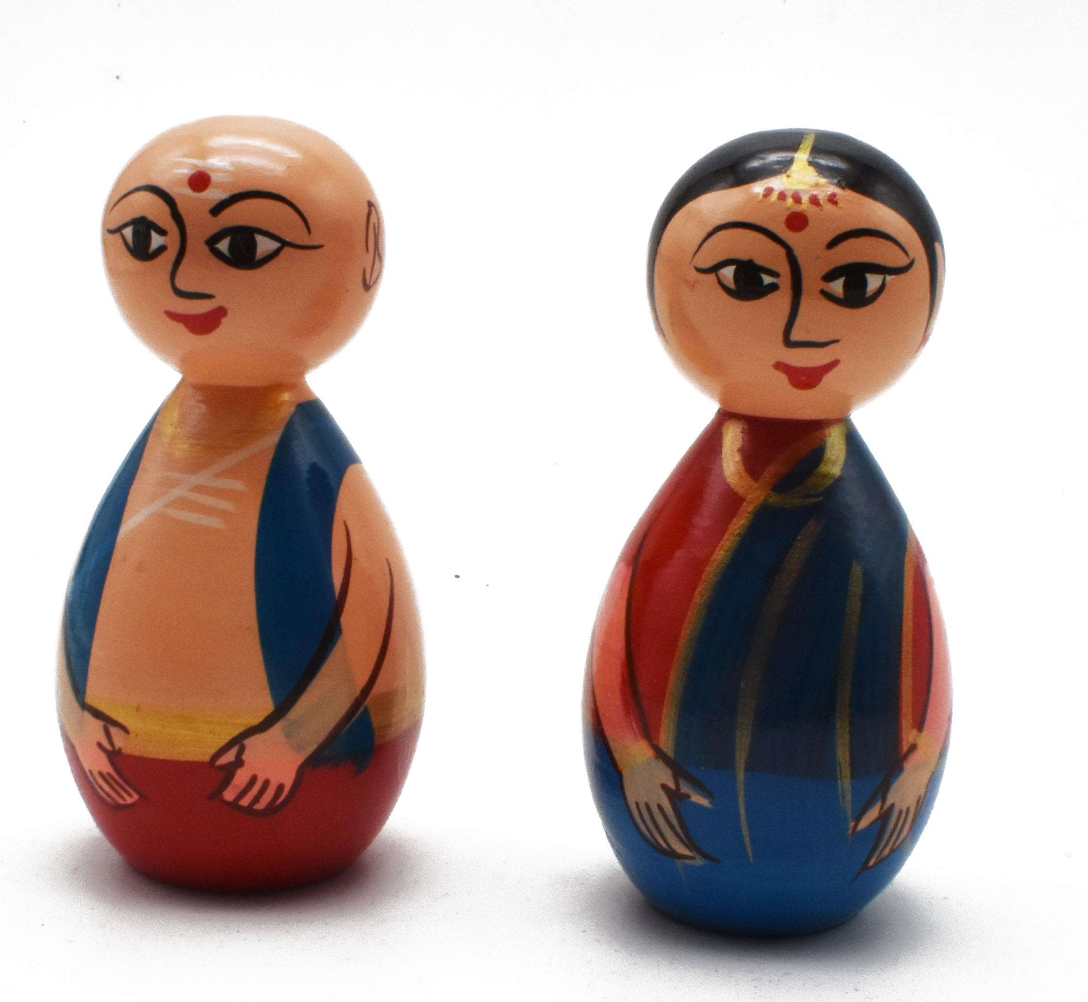 justhandmade Wooden Couple Doll | Mama Mami Doll | Pair Doll | Multicolor - Home Decor Showpiece Small (Dark Blue) 1