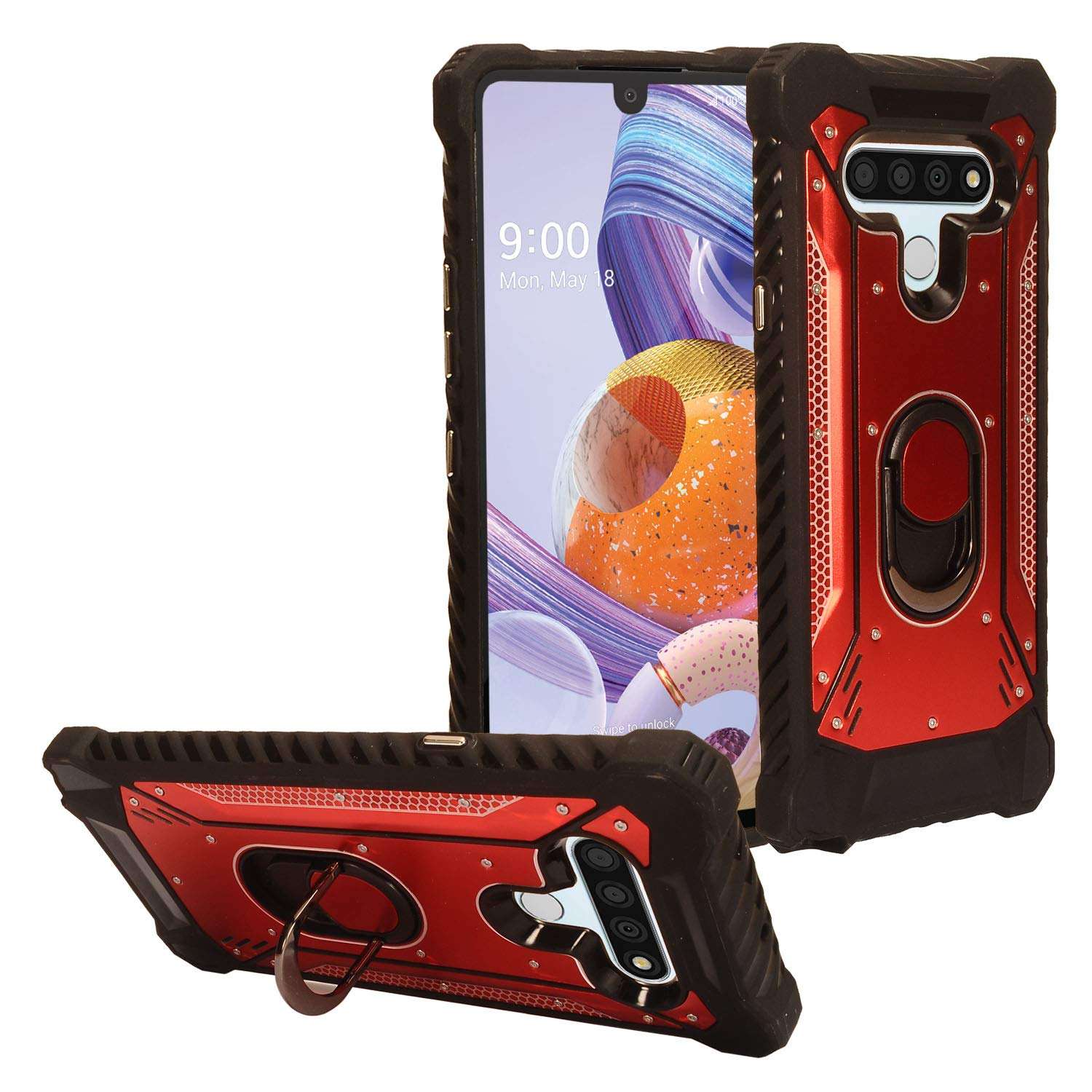 CELZEN - for LG Stylo 6 LM-Q730 (2020) - Aluminum Metal Hybrid Phone Case with Stand - ZY0 Red 1