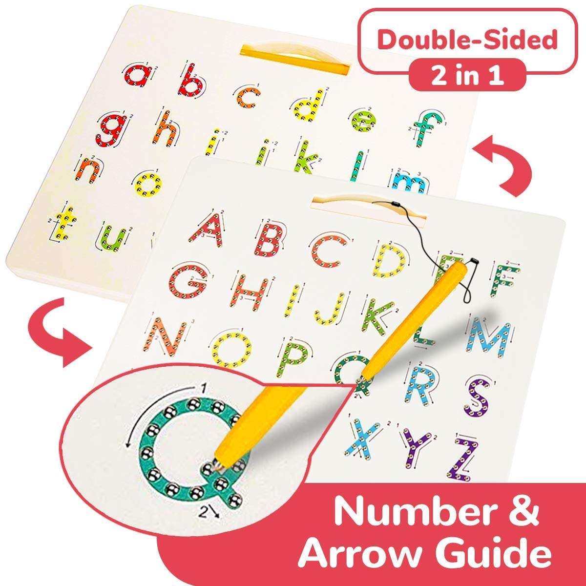 CozyBomB™ Double Sided Magnetic Letter Board - 2 in 1 Alphabet Magnets Tracing Board for Toddlers ABC Letters Uppercase & Lowercase Practicing Gifts for Boys Girls Birthdays Christmas Holidays 3