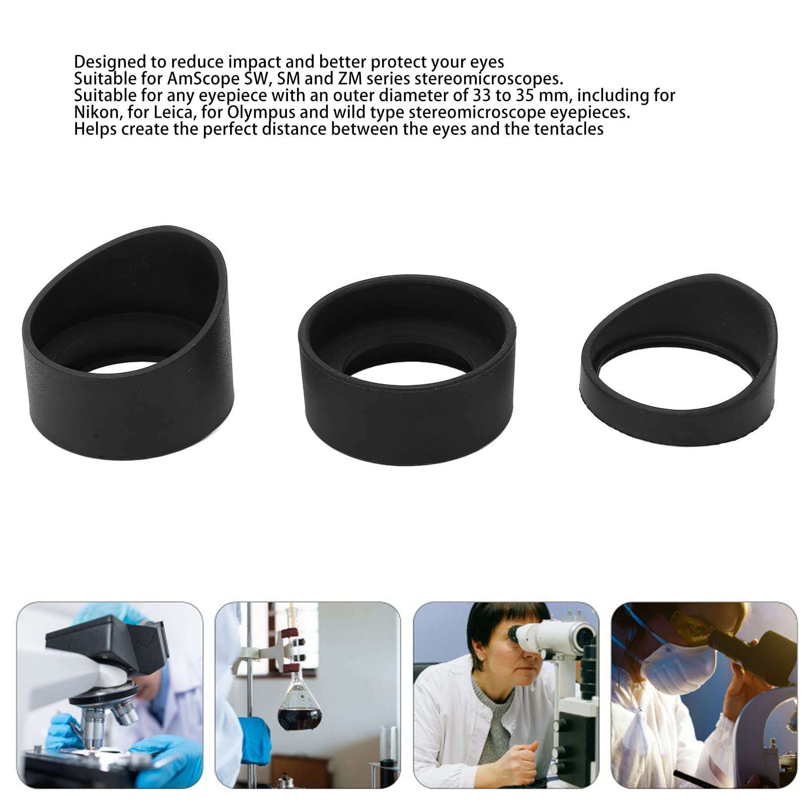 3pcs Soft Rubber Eyepiece Covers, 33mm Inner Diameter Microscope Eyepiece Eyeshields, for AmScope SW, SM and ZM Series Stereomicroscopes 4