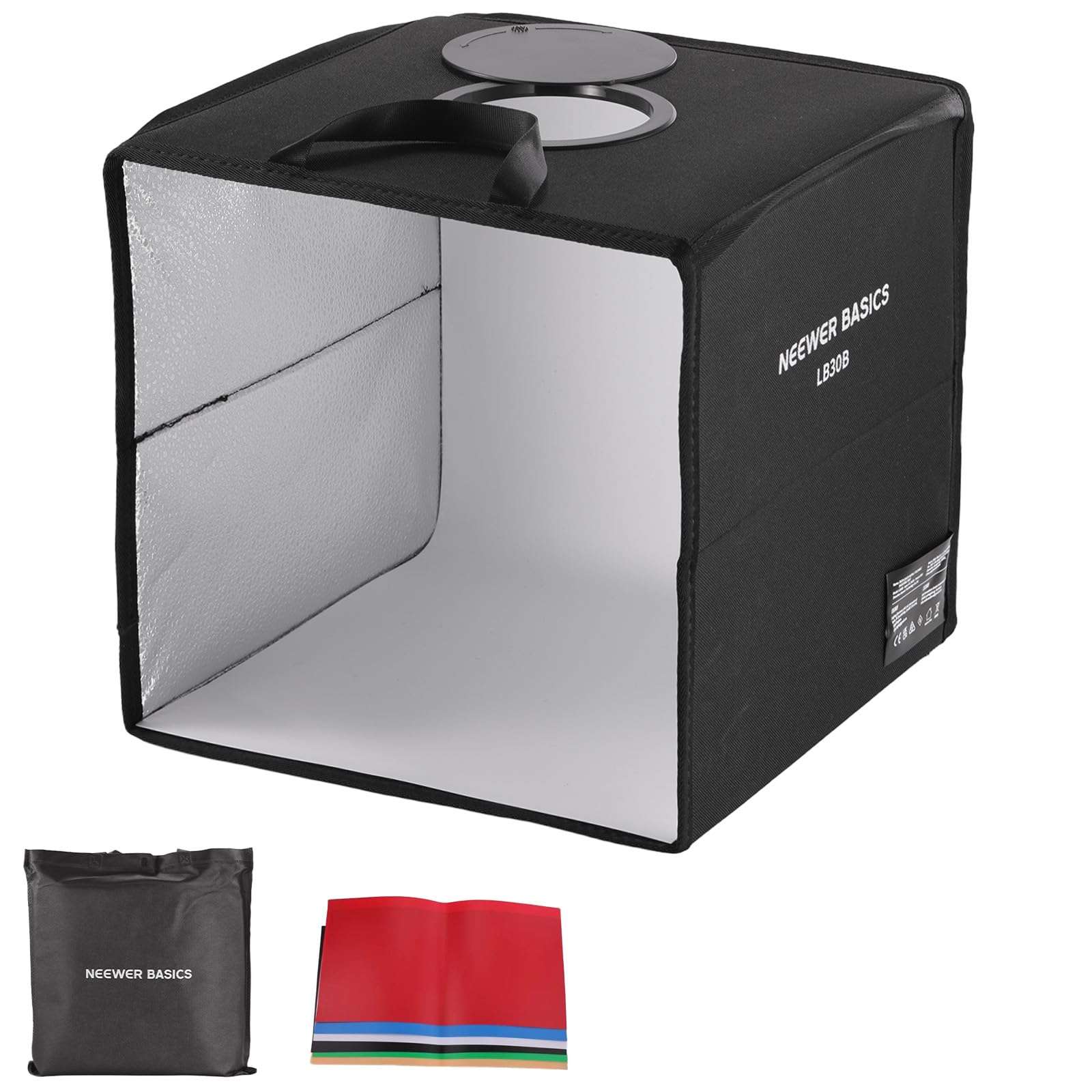 NEEWER Basics Bi Color Photo Studio Light Box, 12"x12"x12" Folding Photo Booth Shooting Tent with 6 Color Backdrops, 120 LEDs CRI95+ Dimmable for Tabletop Jewelry Electronics Food Photography, LB30B 5