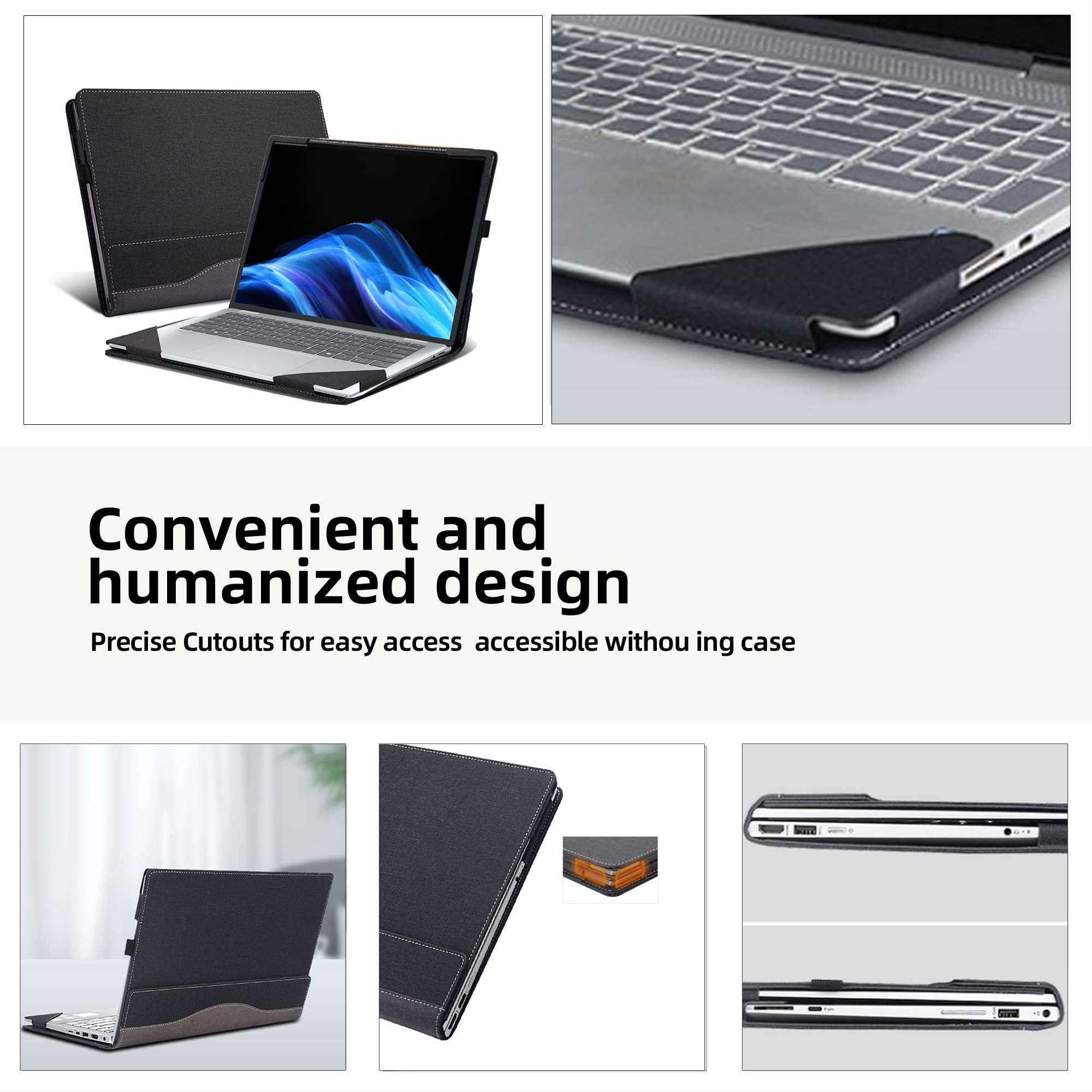 Laptop Case for HP OmniBook 5 Flip 2-in-1 Laptop 14-fp0000 14-fp0057nr 14"|OmniBook 5 Laptop Next Gen AI 14-hexxx[Not Other Models] PU Leather Protective Bag Detachable Shell (Dark Gray) 5