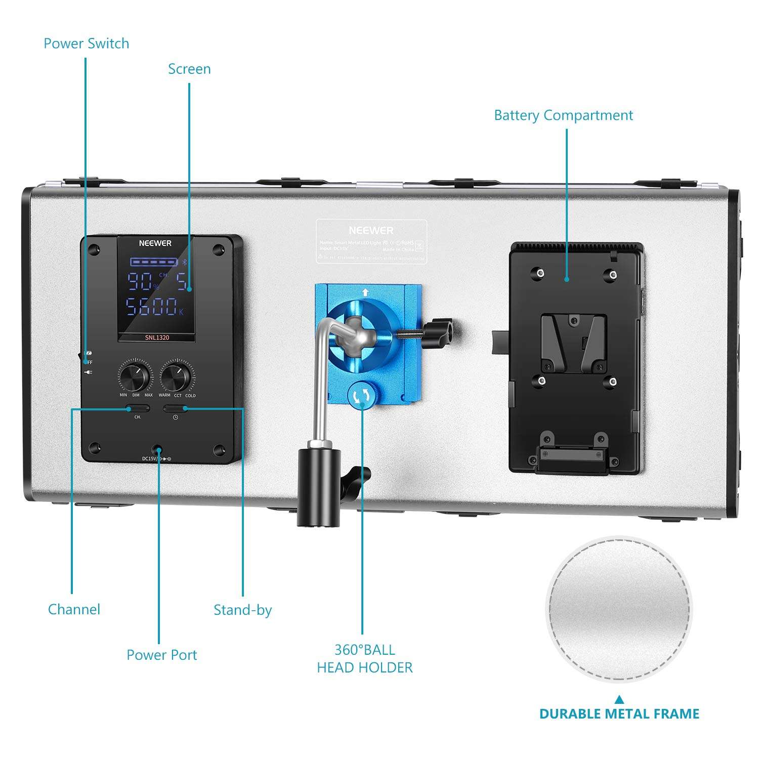 Neewer Advanced 1320 LED Dimmable Bi-Color Video Light with Barndoor 2