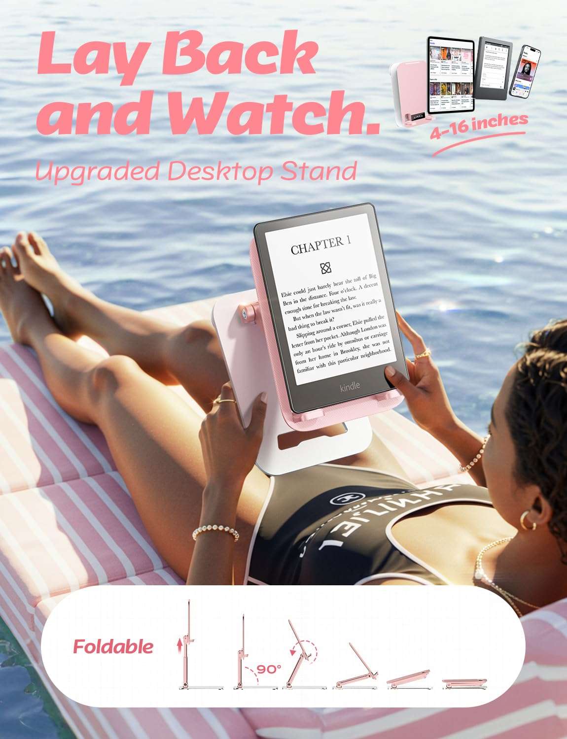 LISEN Pink Desk Accessories for iPad Office Supplies Desk Decor for Women Gifts, for Him Tablet Stand Vanity Accessories Video Face Time Free Hands for ipad Switch 6