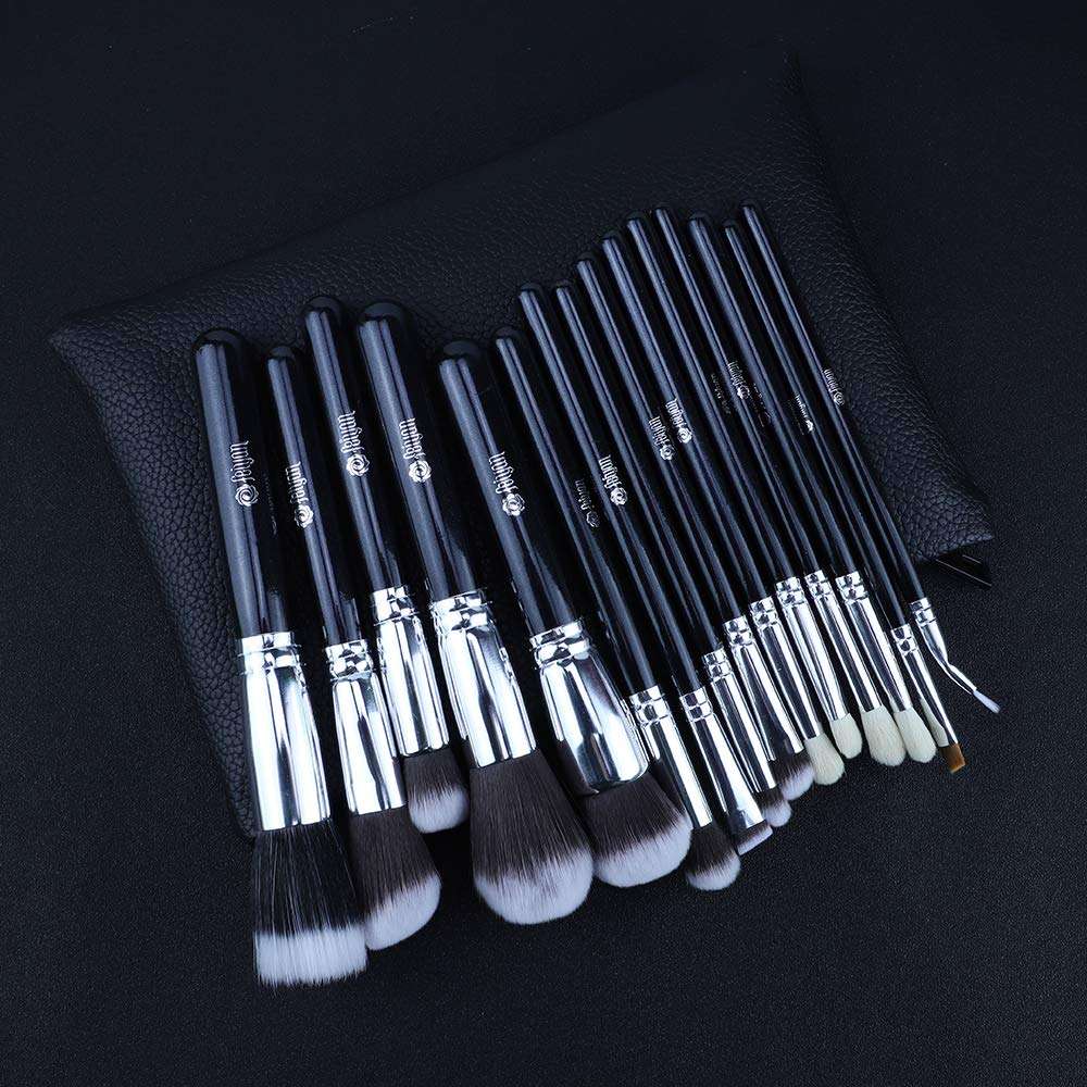 Makeup Brush Set，FEIYAN 15pcs Make up Brushes Soft and Dense Vegan Bristles Powder Foundation Eyeliner Eyebrow Blush Eyeshadow Blending Brush Kit with Case and Makeup Sponge Brush Cleaner 3