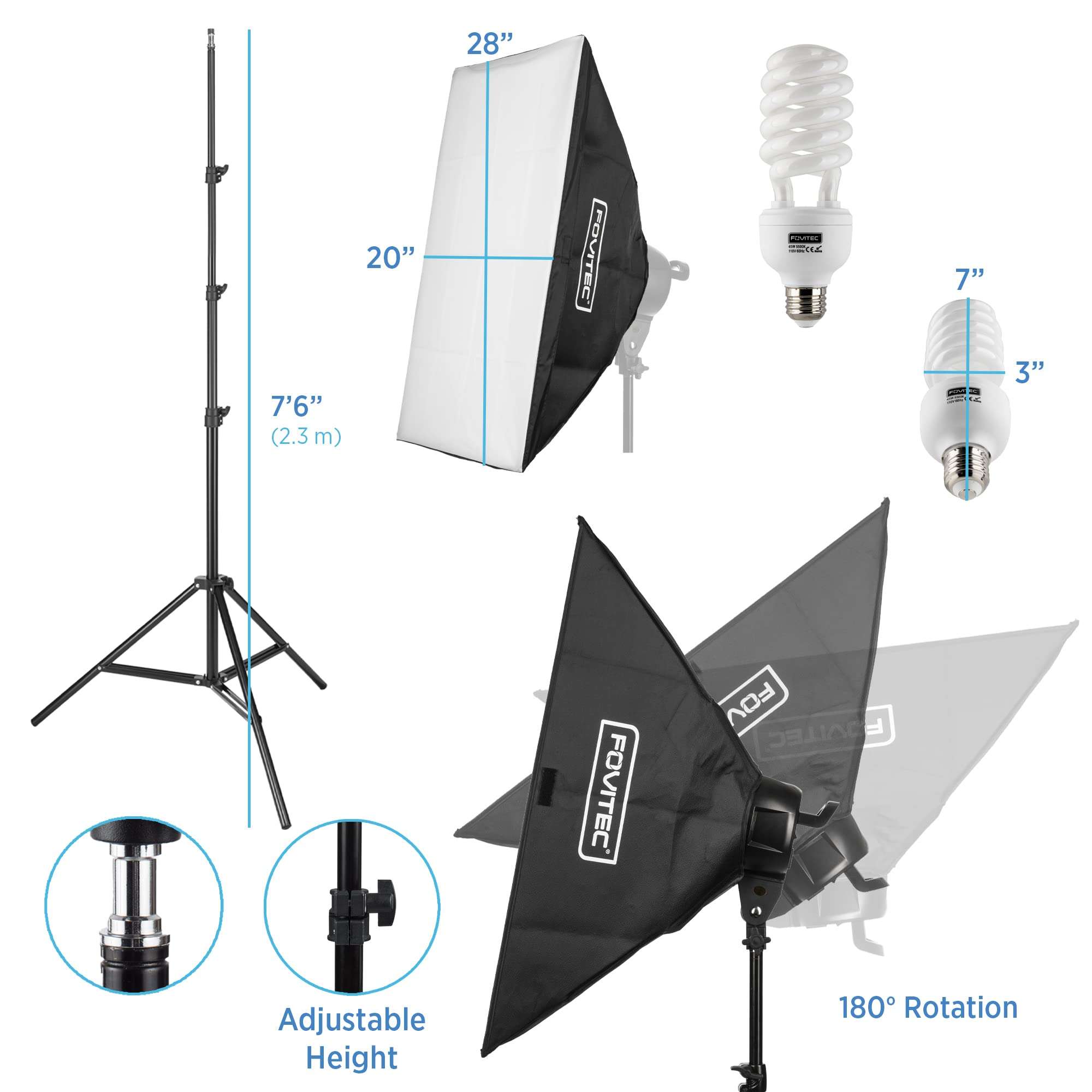 Fovitec 1-Light 1600W Fluorescent Studio Lighting Kit, 24"x36" Softboxes with Light Stand for Product and Portrait Photography and Video Production 4