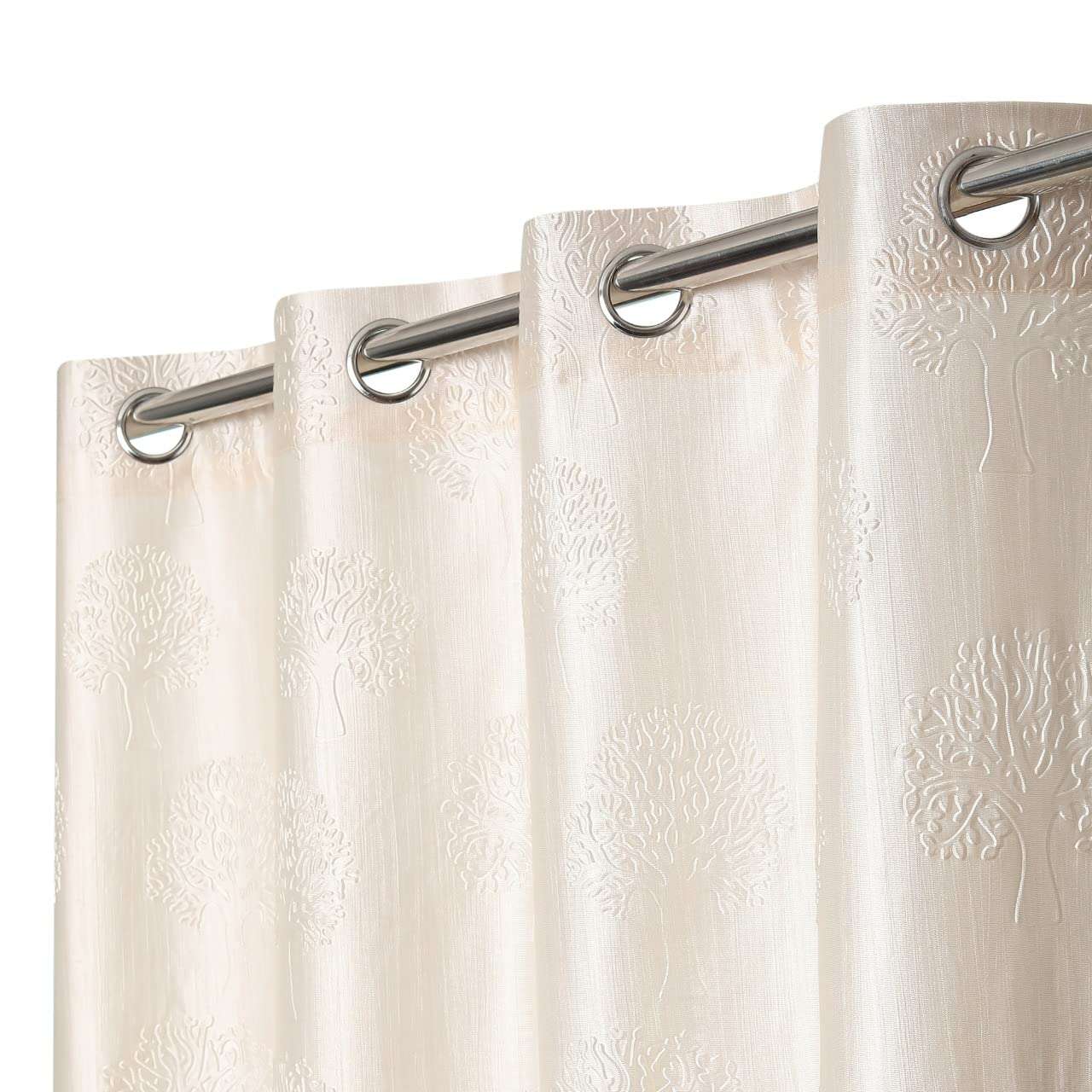 GRIHSHOBHA Heavy Polyester Tree Punch Grommet Top Room Darkening Combo Panel Drape Thermal Insulated Window Door Curtains Parde for Bedroom, Living Room Home (Door 7 Feet, Cream Aqua) - Set of 3 2