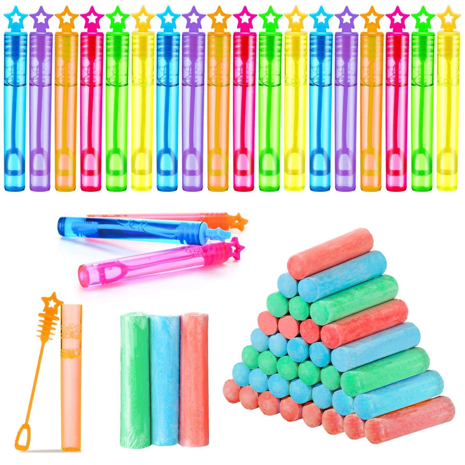 96 Pcs Summer Party Favors Set 24 Packs Jumbo Sidewalk Chalk Individual Packs and 24 Pcs Star Bubble Wands End of Year Gifts for Student Boys Girls Preschool Graduation Birthday Goodie Bag Stuffers 1